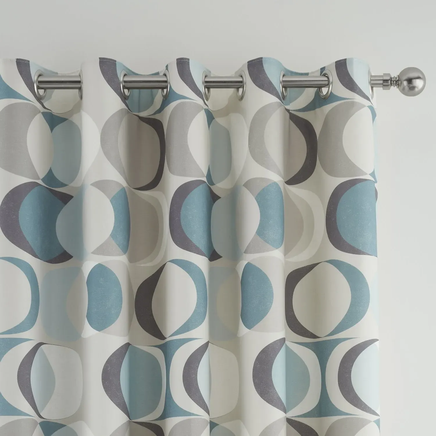Eyelet Curtains with Circle Print - Blue, Cotton image