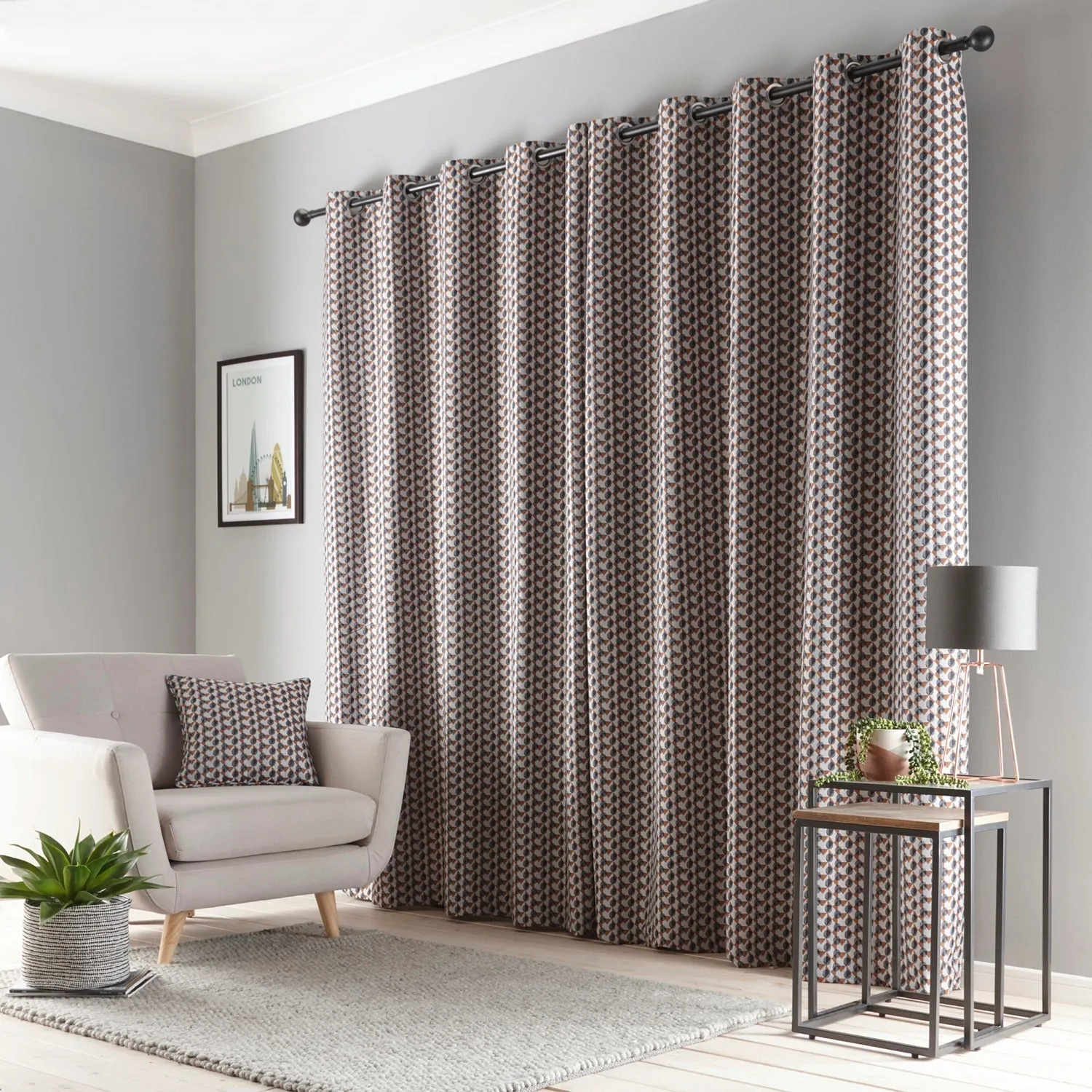 Eyelet Curtains with Geometric Pattern - Terracotta image