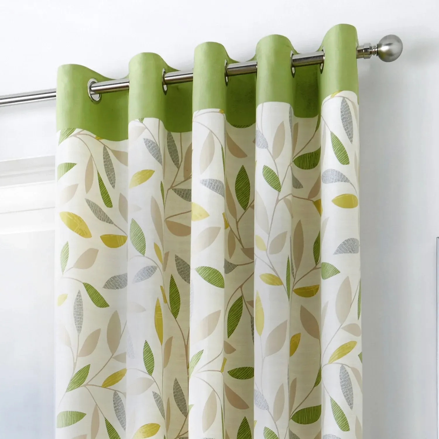 Eyelet Curtains with Leaf Trail - Green, Cotton image