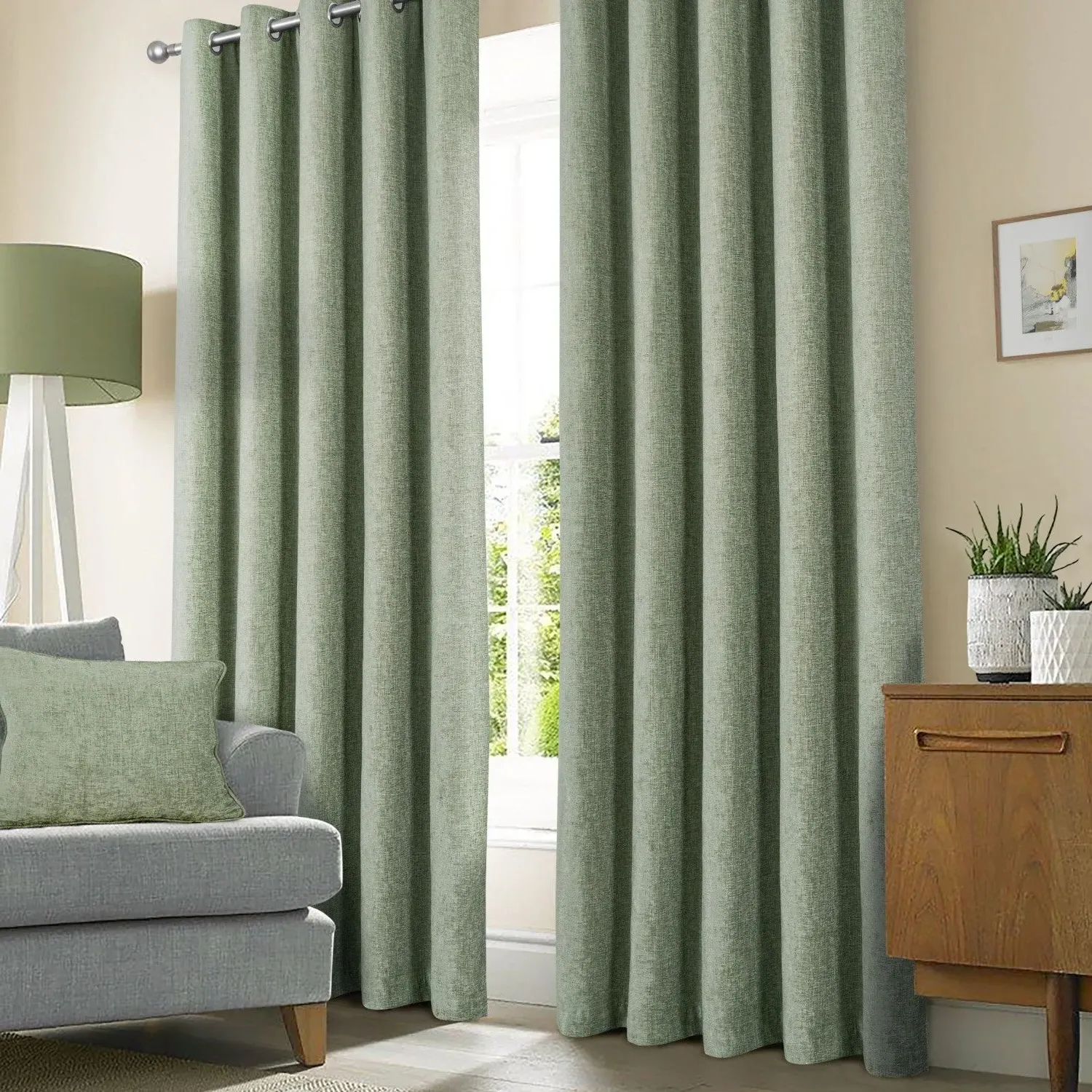 Eyelet Curtains with Thermal Lining - Green