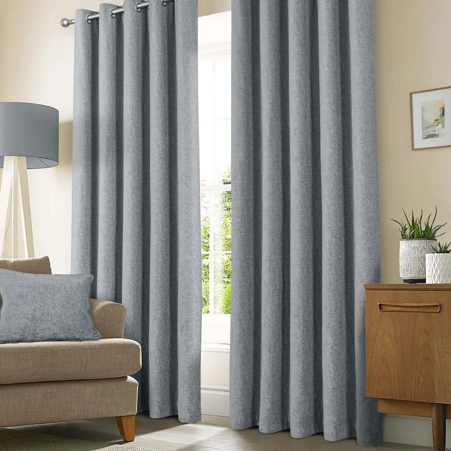 Eyelet Curtains with Thermal Lining - Grey