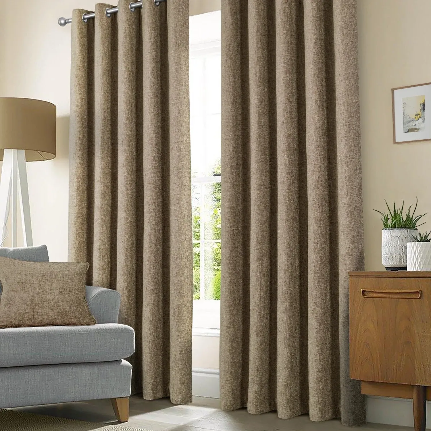 Eyelet Curtains with Thermal Lining - Natural