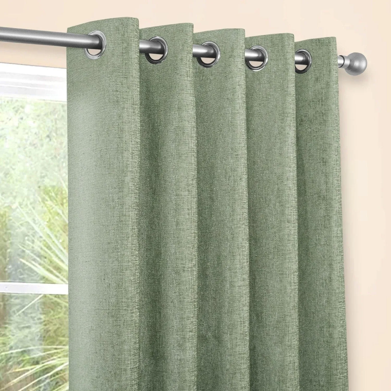 Eyelet Curtains with Thermal Lining - Sage