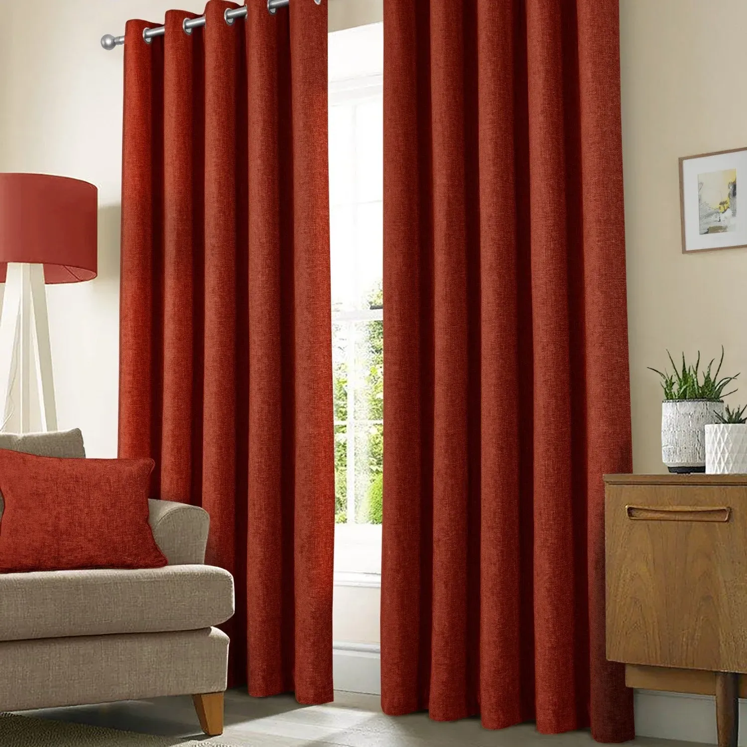 Eyelet Curtains with Thermal Lining - Terracotta