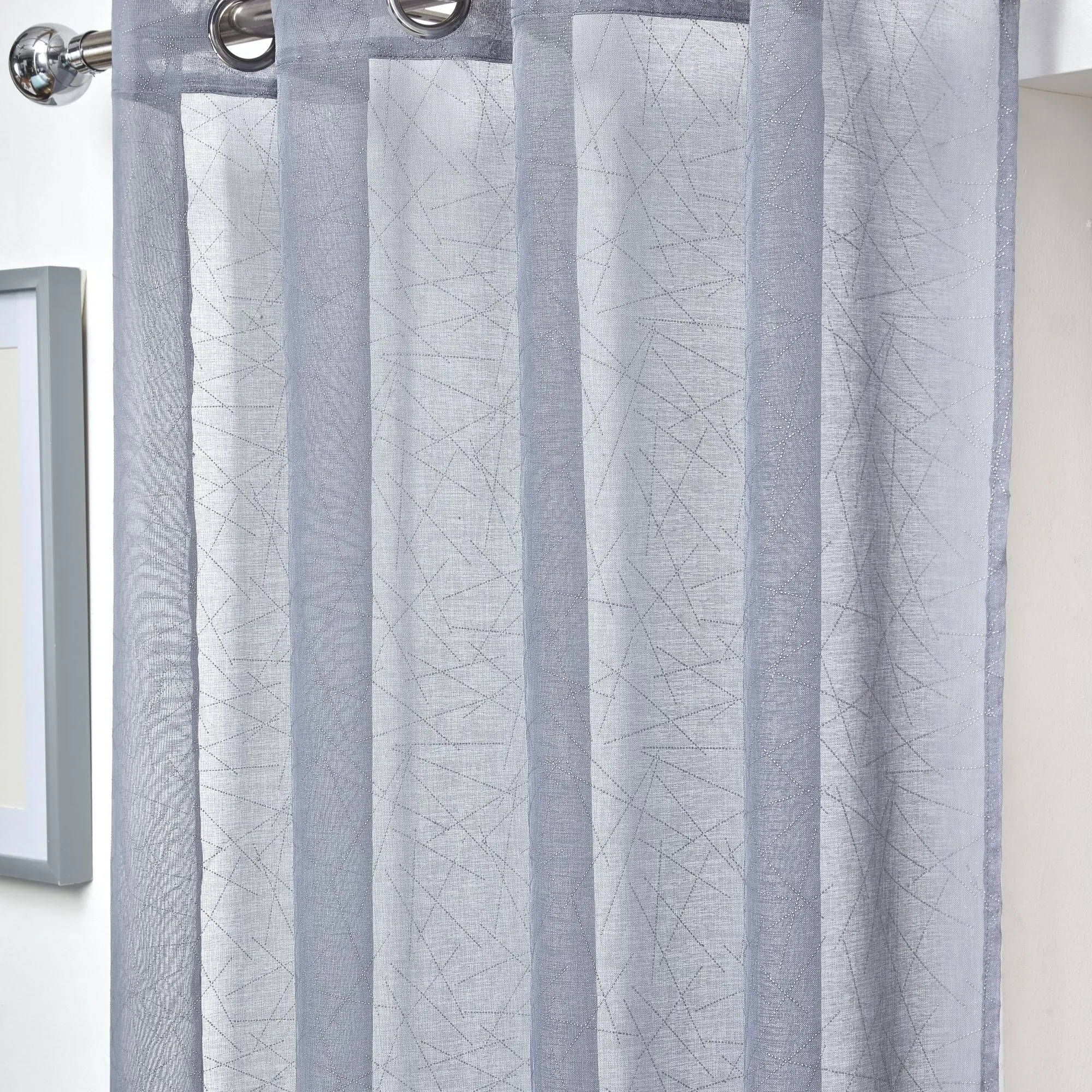 Eyelet Voile Curtain Panel - Grey, Metallic image