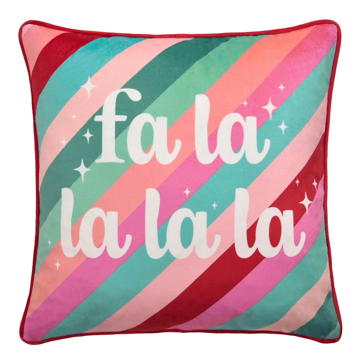 Fa La La Christmas Cushion - Pink, Velvet by Julian Charles, alternate view
