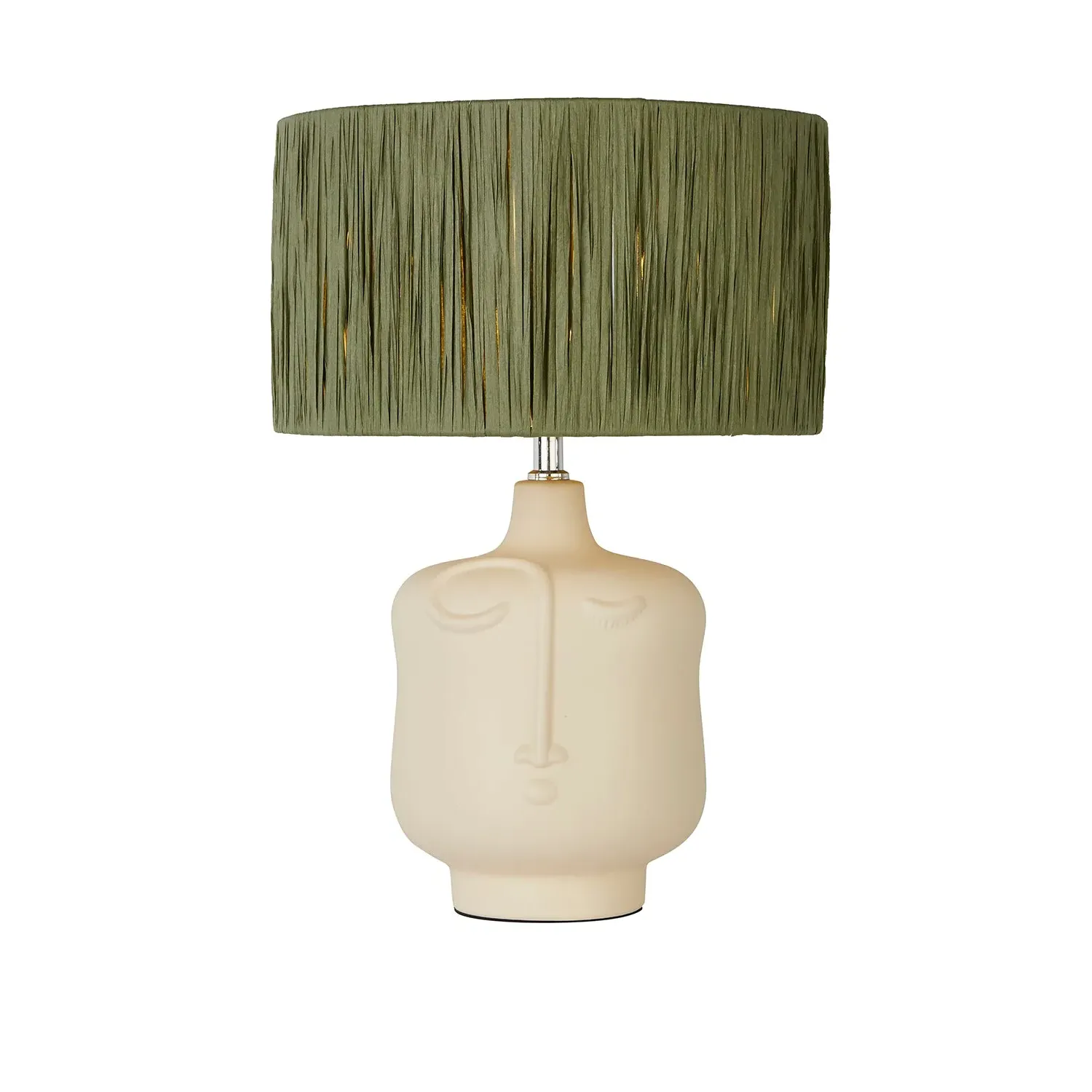 Face Ceramic Table Lamp - White, Raffia