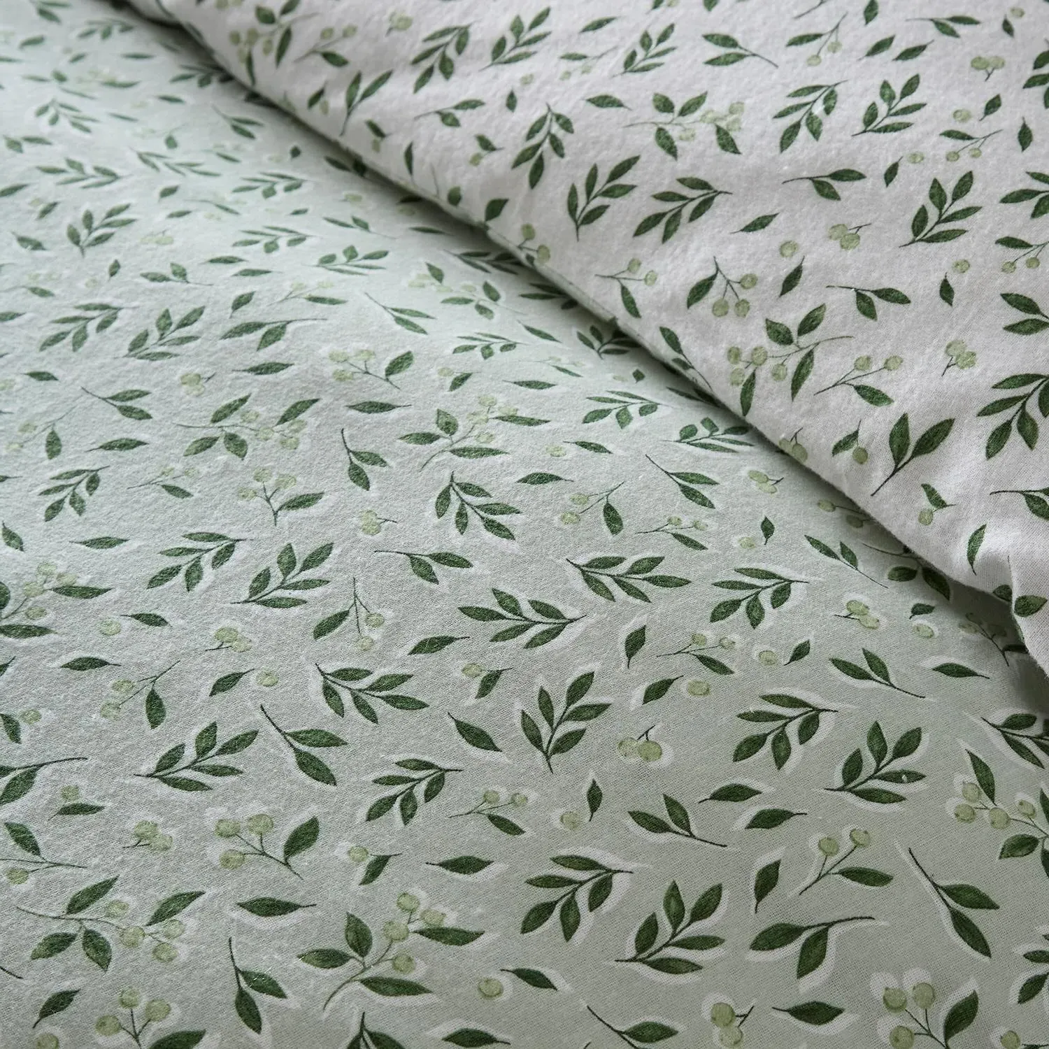 Falling Leaf King Size Reversible Duvet Set - Green, Brushed Cotton by Julian Charles, image 2