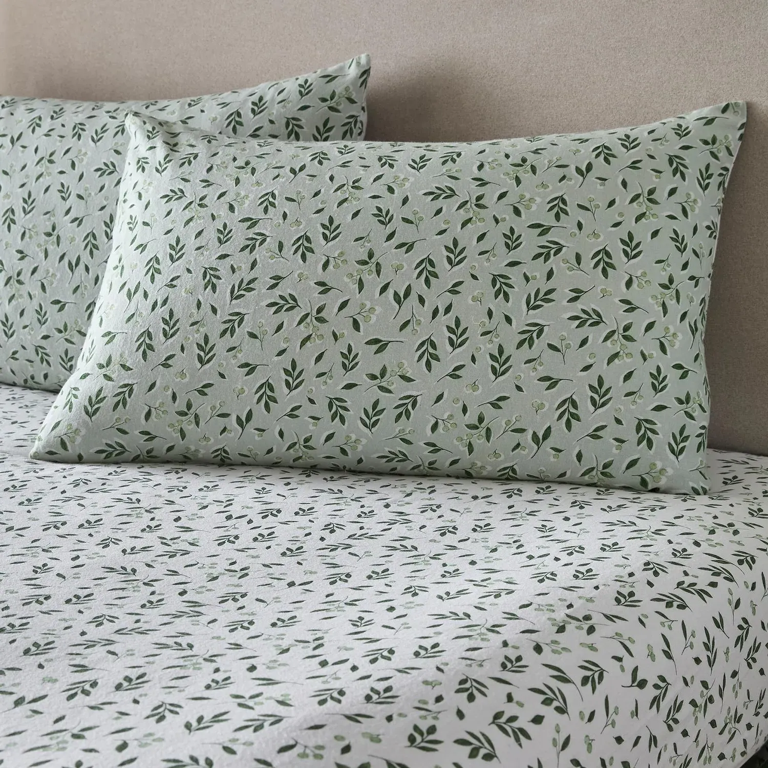 Falling Leaf Single Fitted Sheet - White, Brushed Cotton by Julian Charles