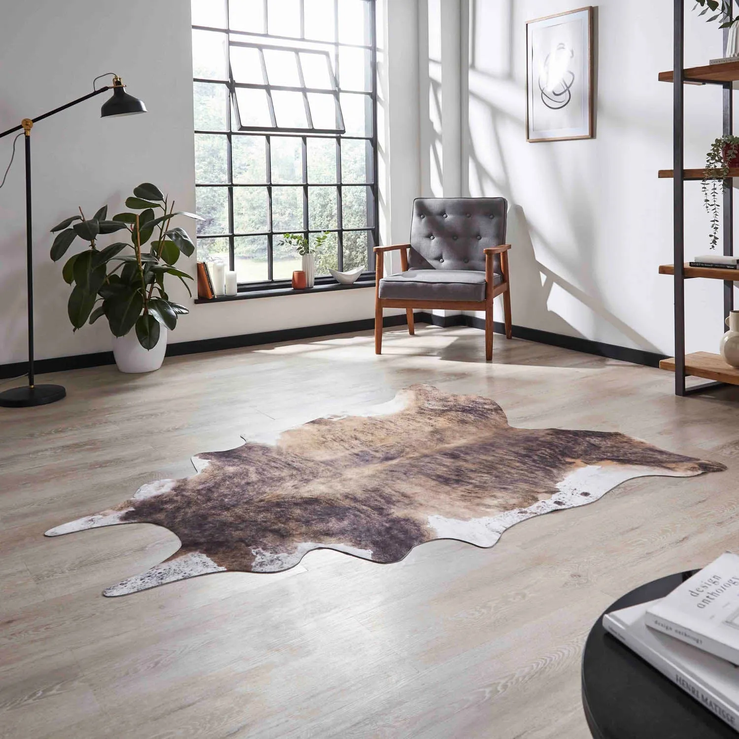 Cow Print Rug No-Pile - Brown, Faux Animal alternate view