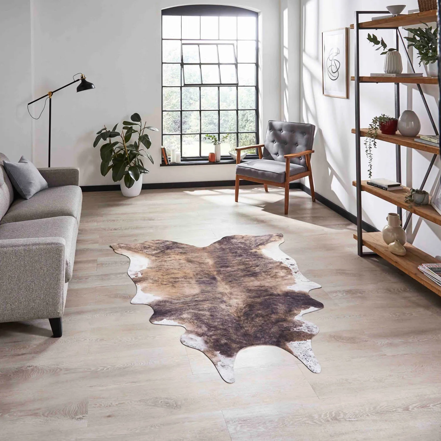 Cow Print Rug No-Pile - Brown, Faux Animal product