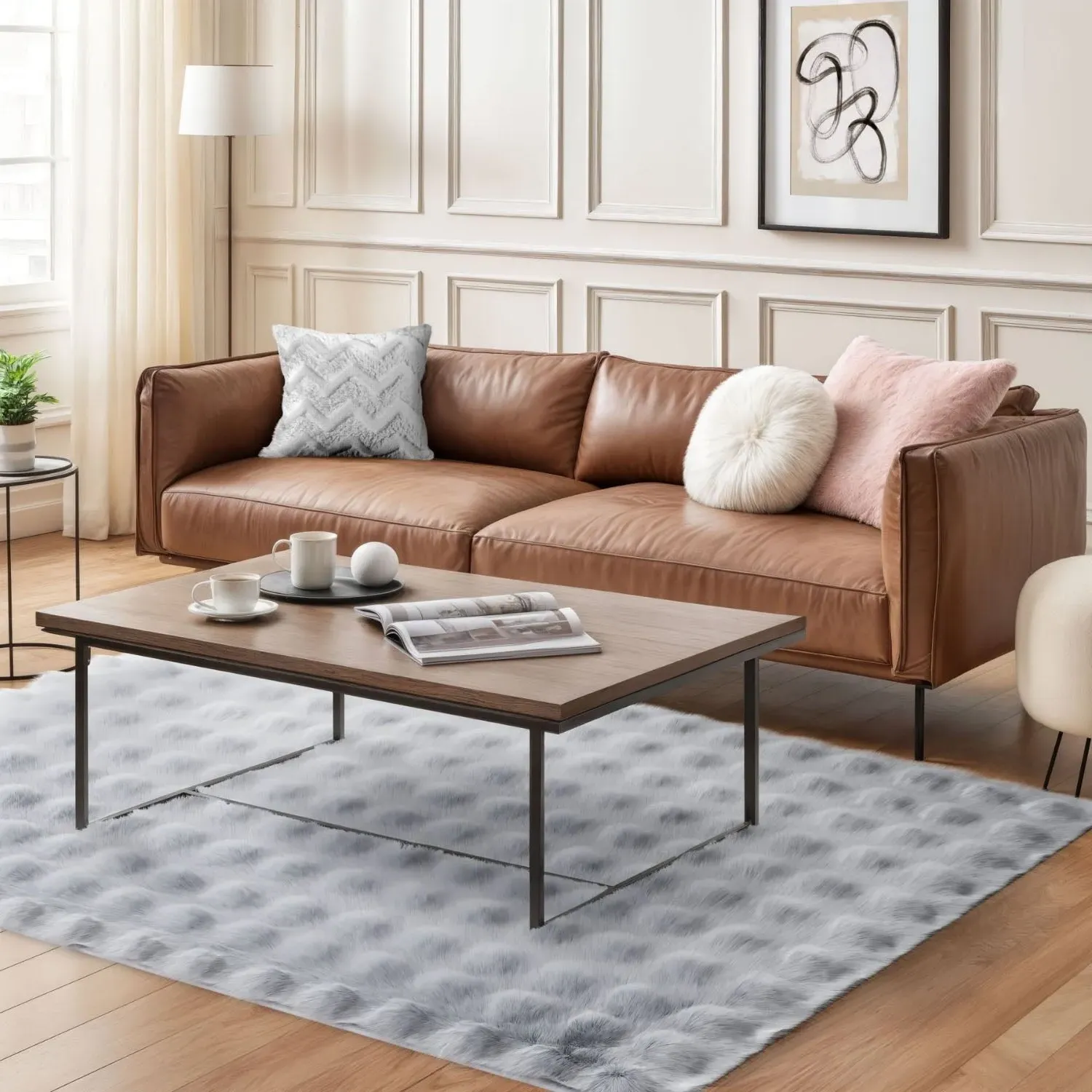 Faux Rabbit Fur Rug - Silver Grey, Polyester product