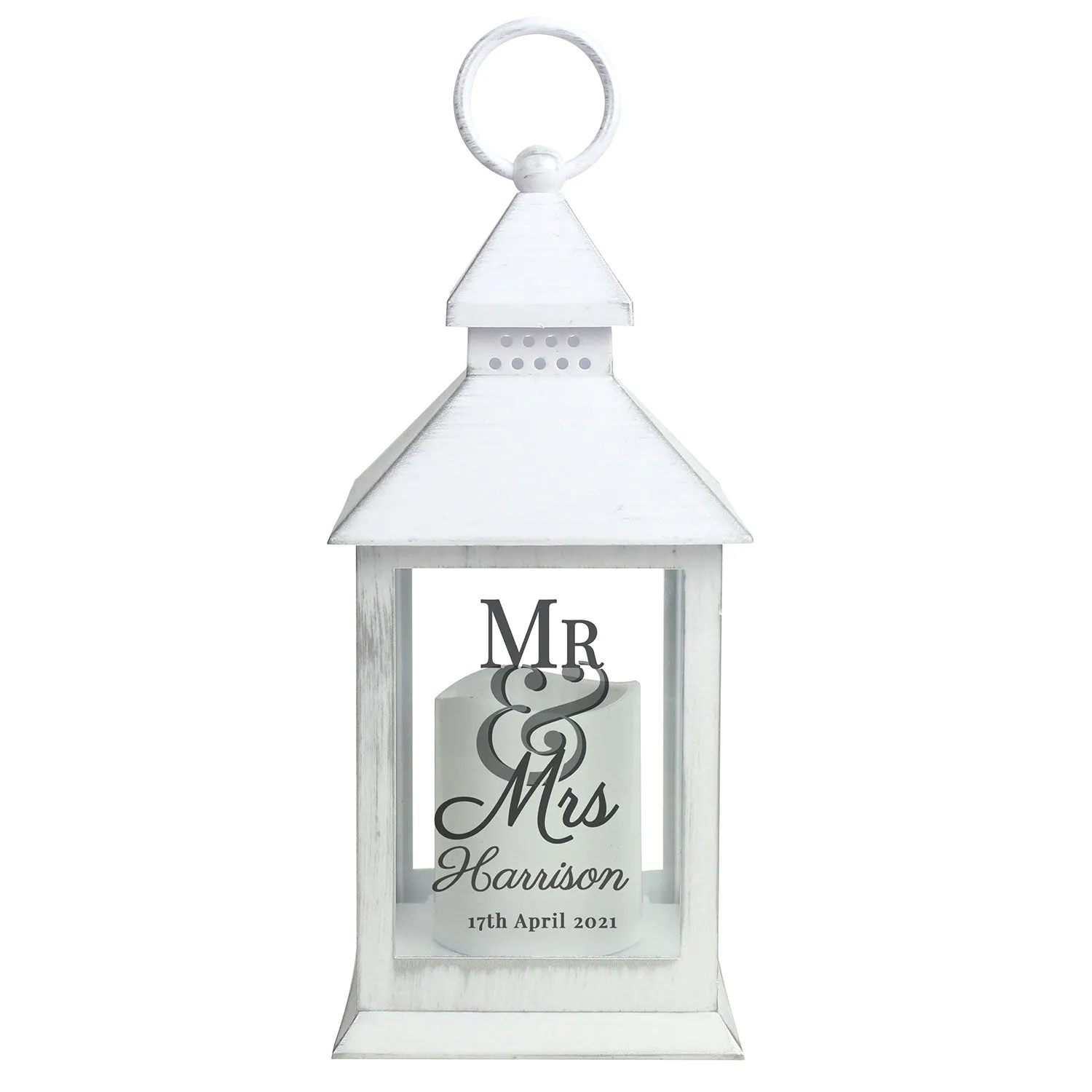 Flameless Lantern with Personalization - White