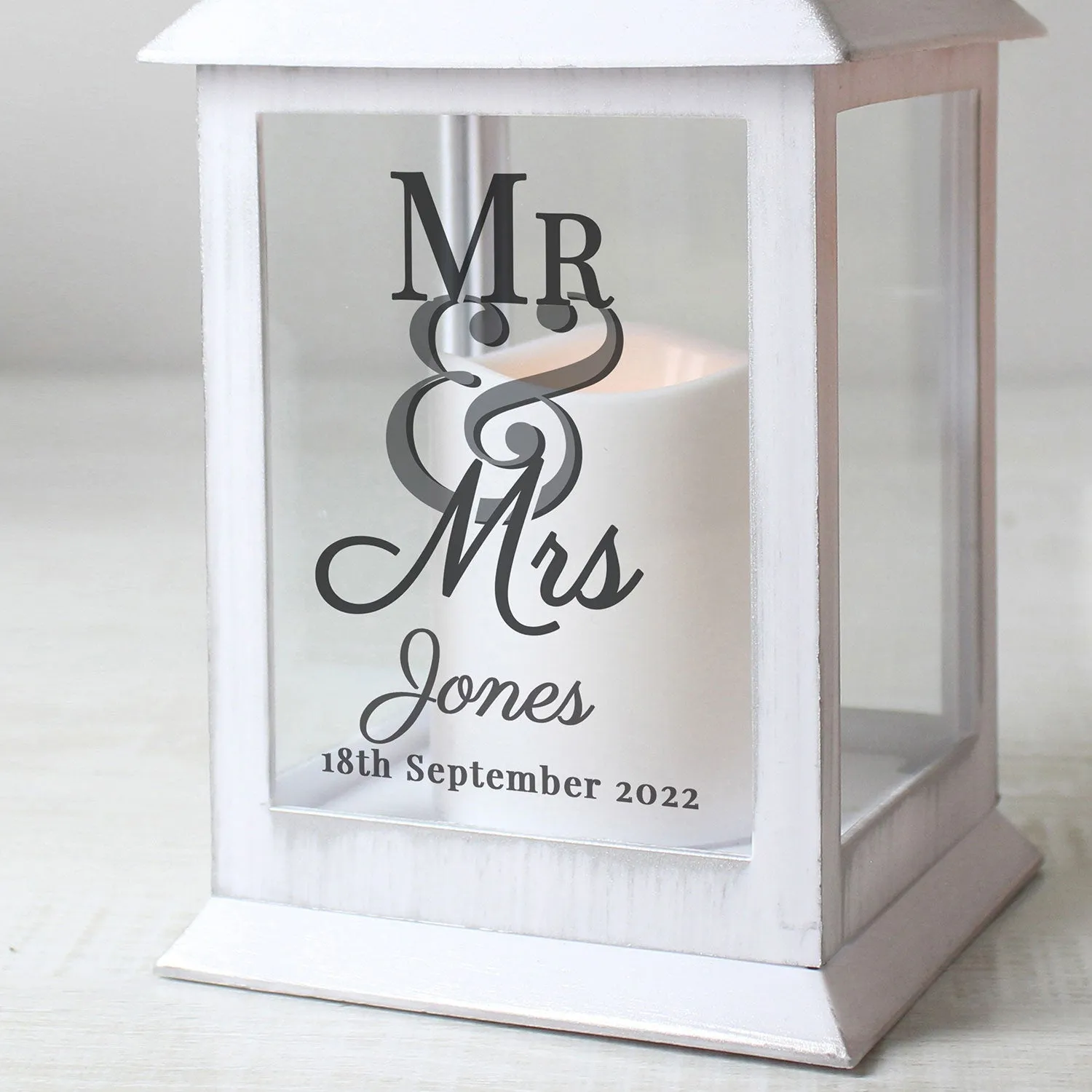 Flameless Lantern with Personalization - White image