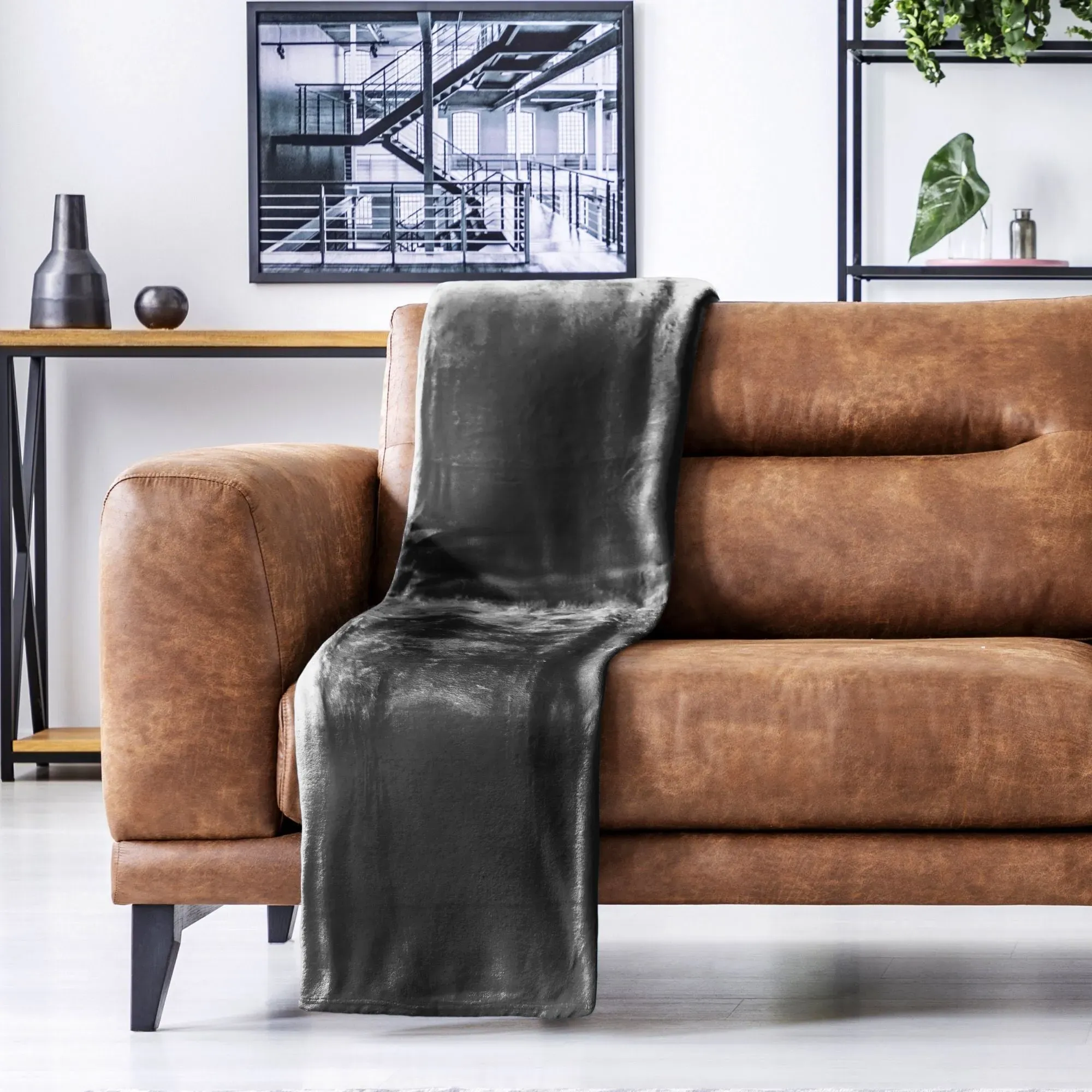 Flannel Fleece Throw - Charcoal Grey, Polyester