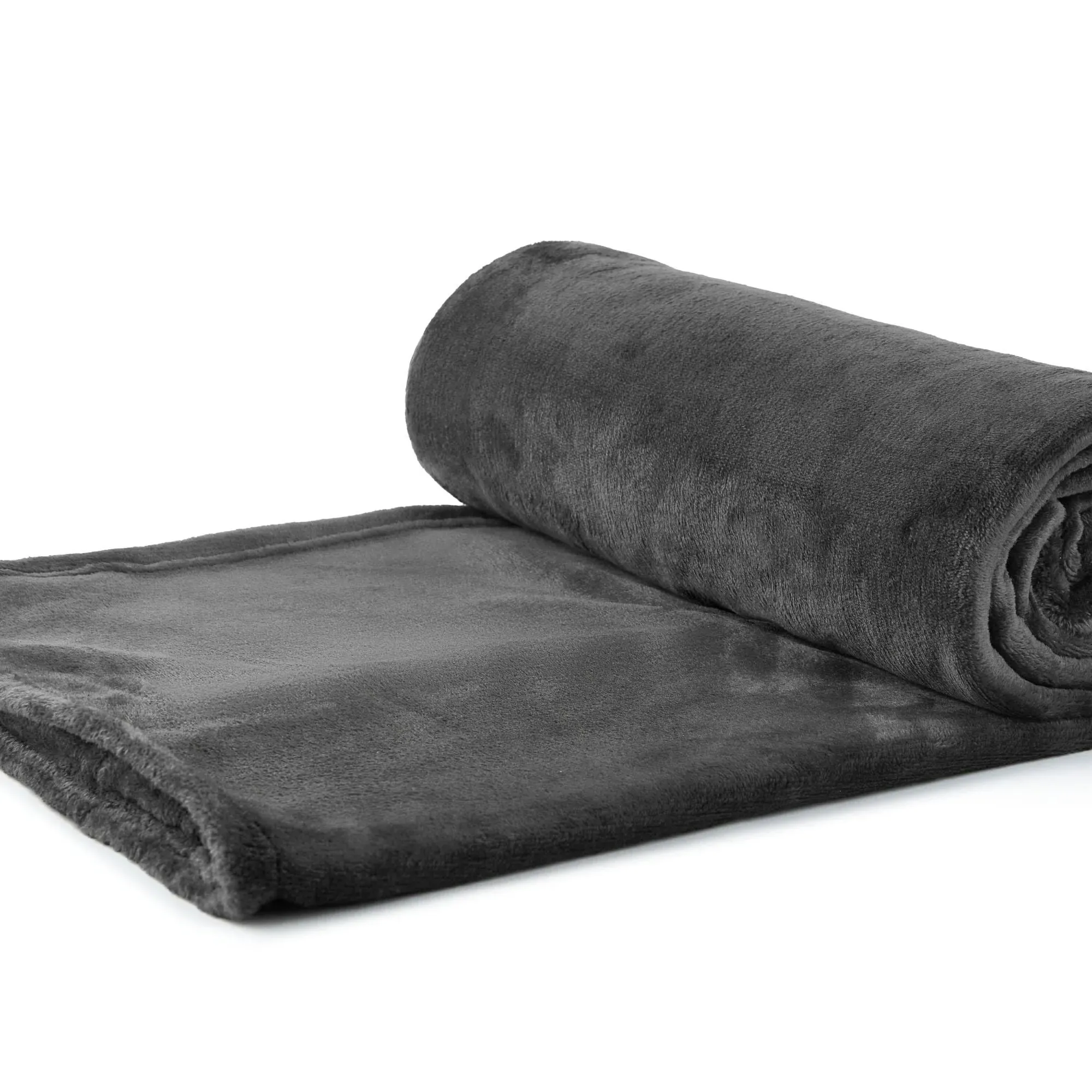 Flannel Fleece Throw - Charcoal Grey, Polyester