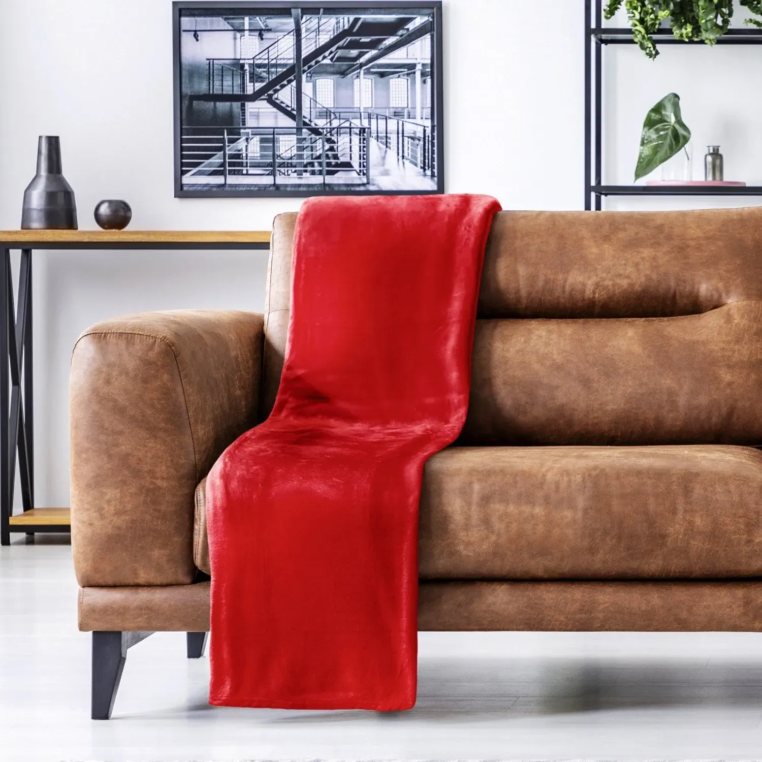 Fleece Blanket Throw - Red, Polyester
