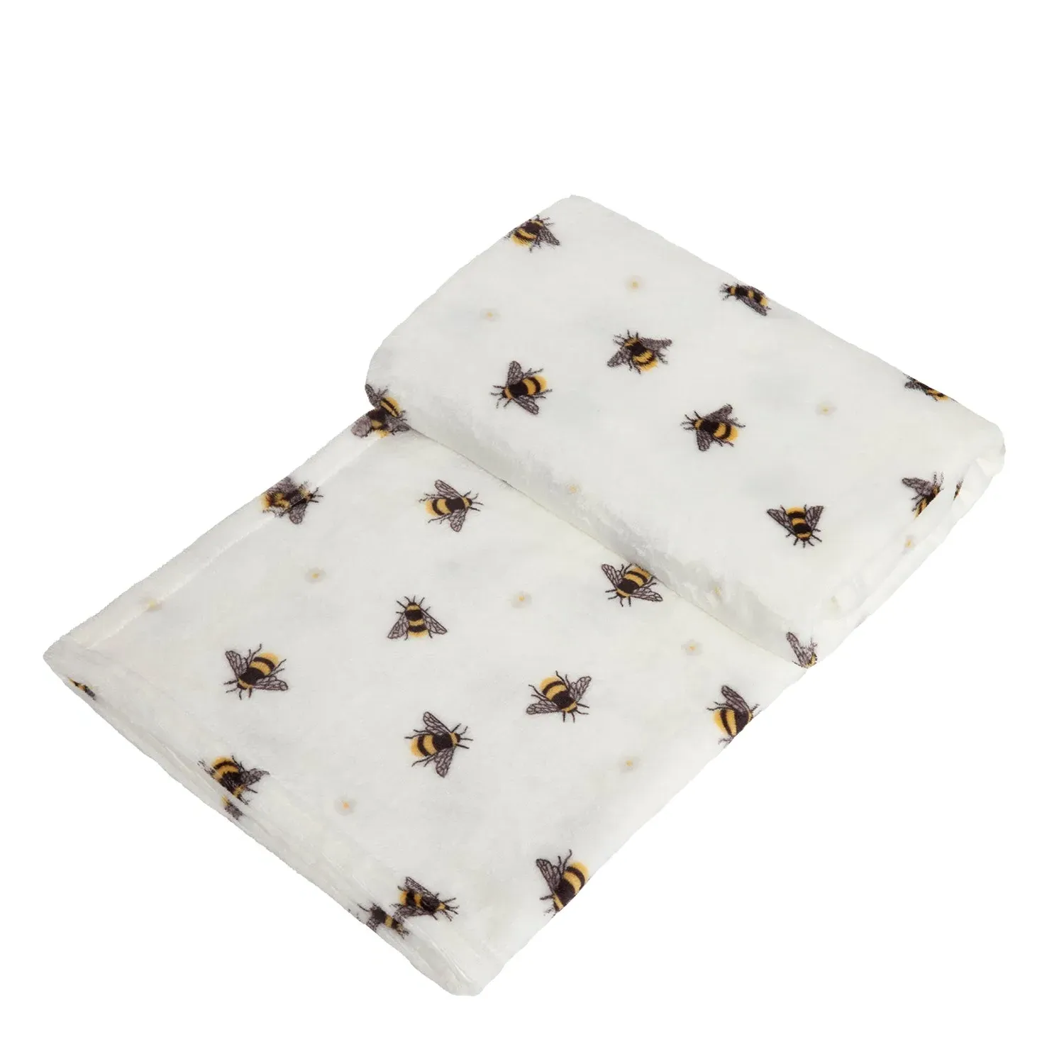 Fleece Throw with Daisy Bee Print - White image