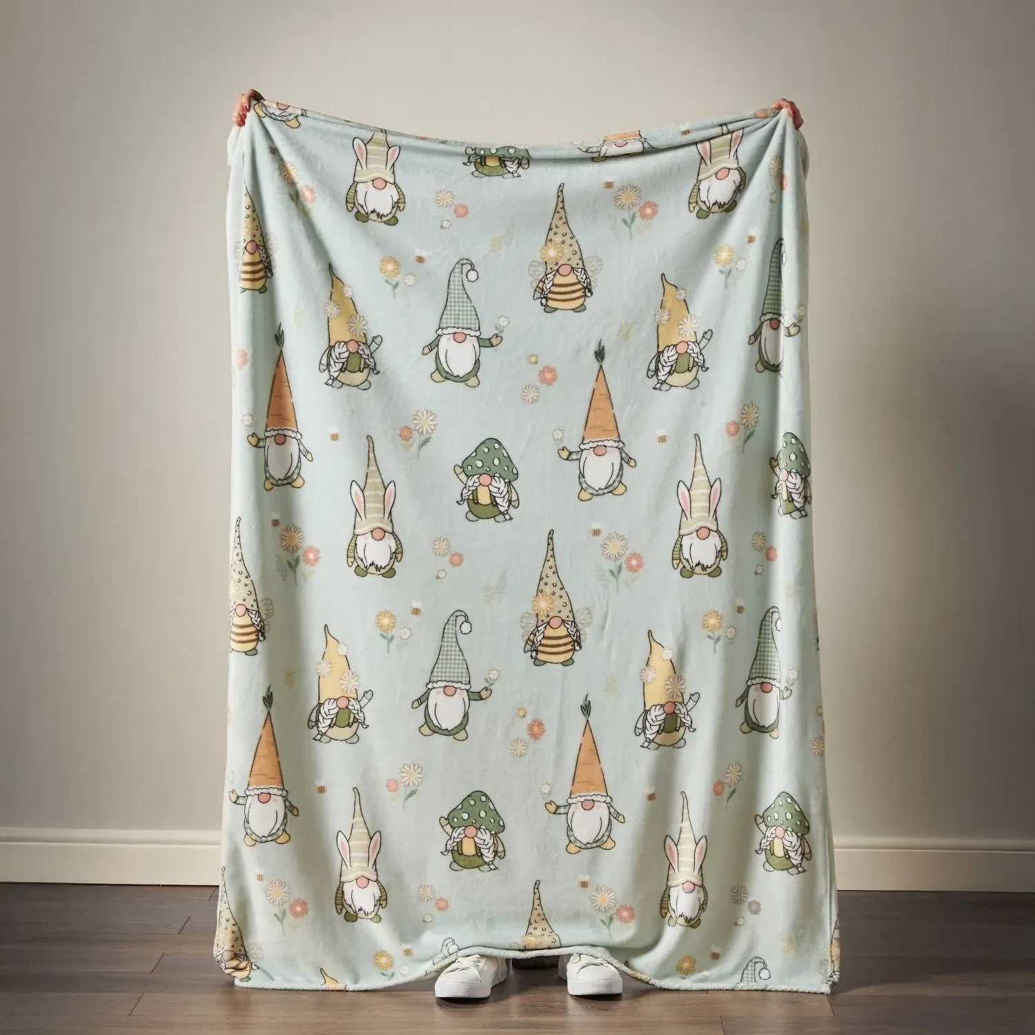 Fleece Throw with Gnome Design - Green image