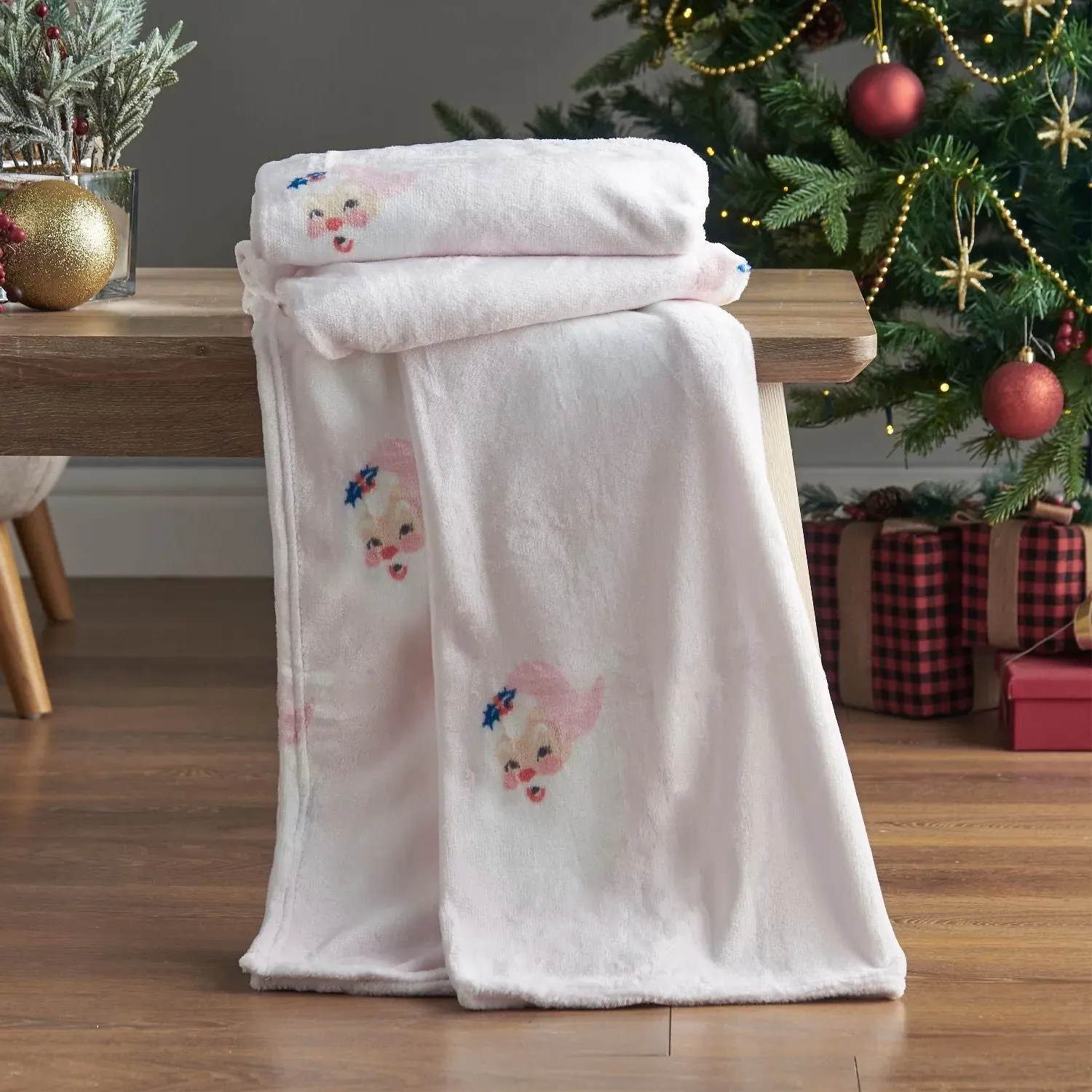 Fleece Throw with Santa Design - Pink