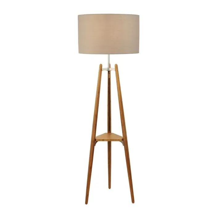 Floor Lamp with Shelf - Grey, Wood product