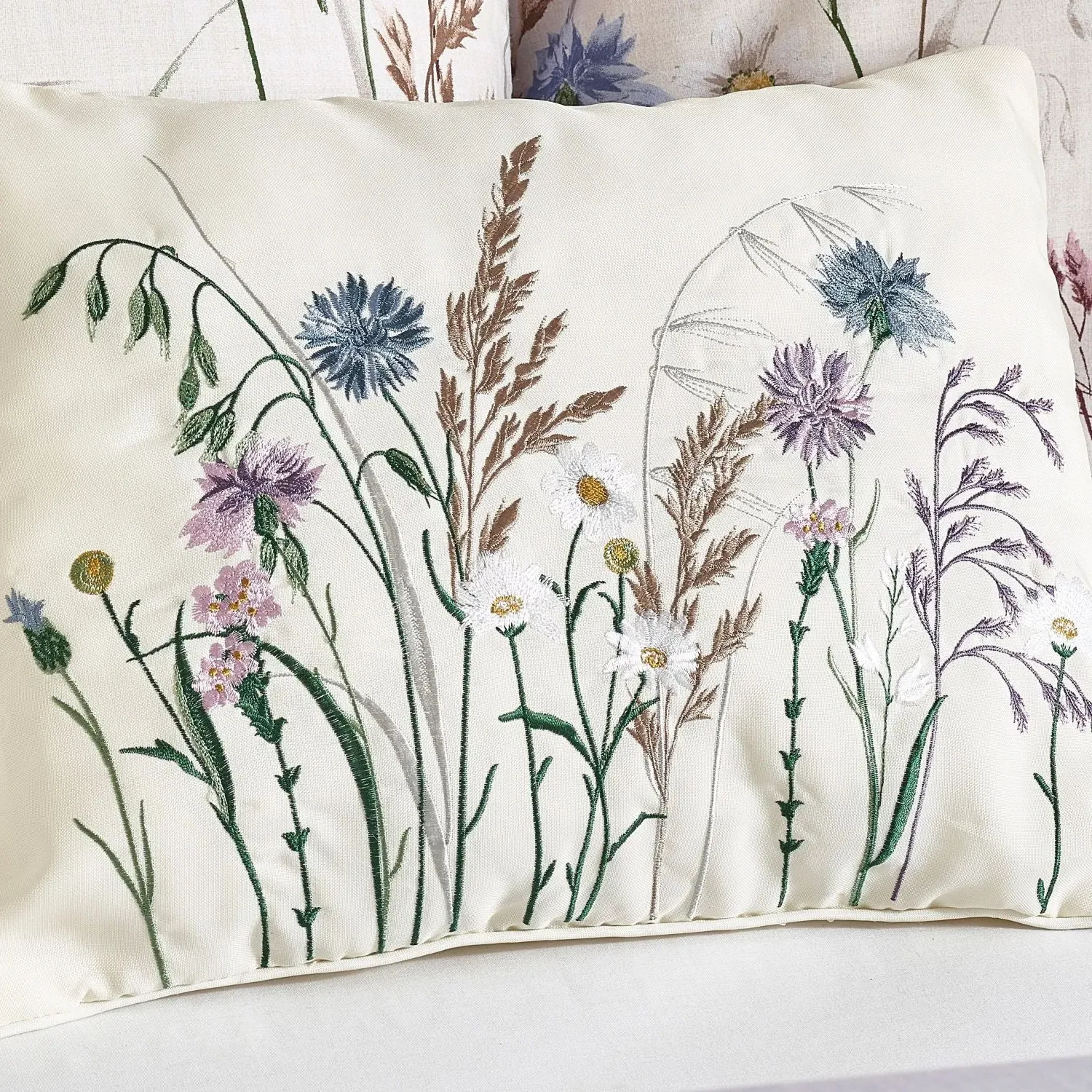 Floral Embroidered Cushion - Purple, Cotton