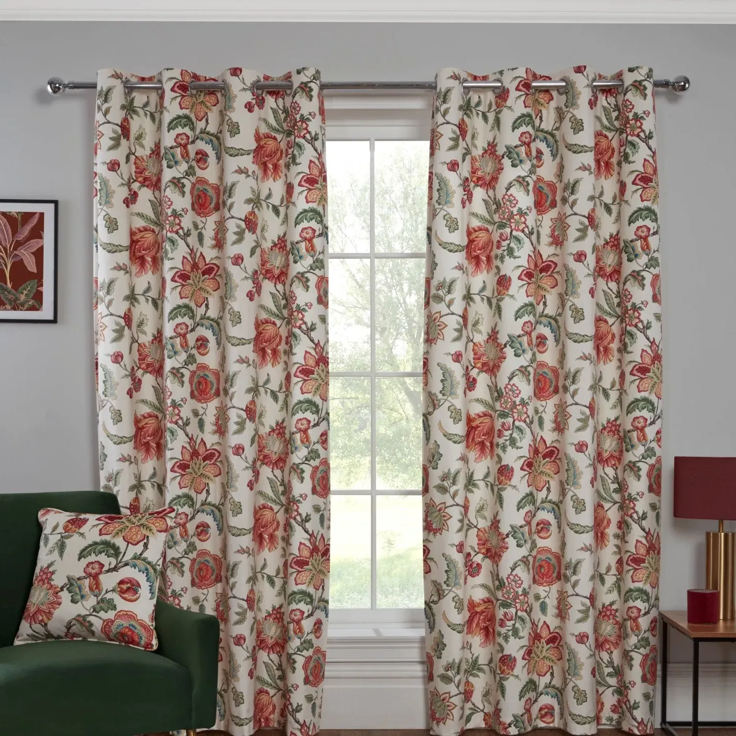 Floral Eyelet Curtains - Multi, Velvet