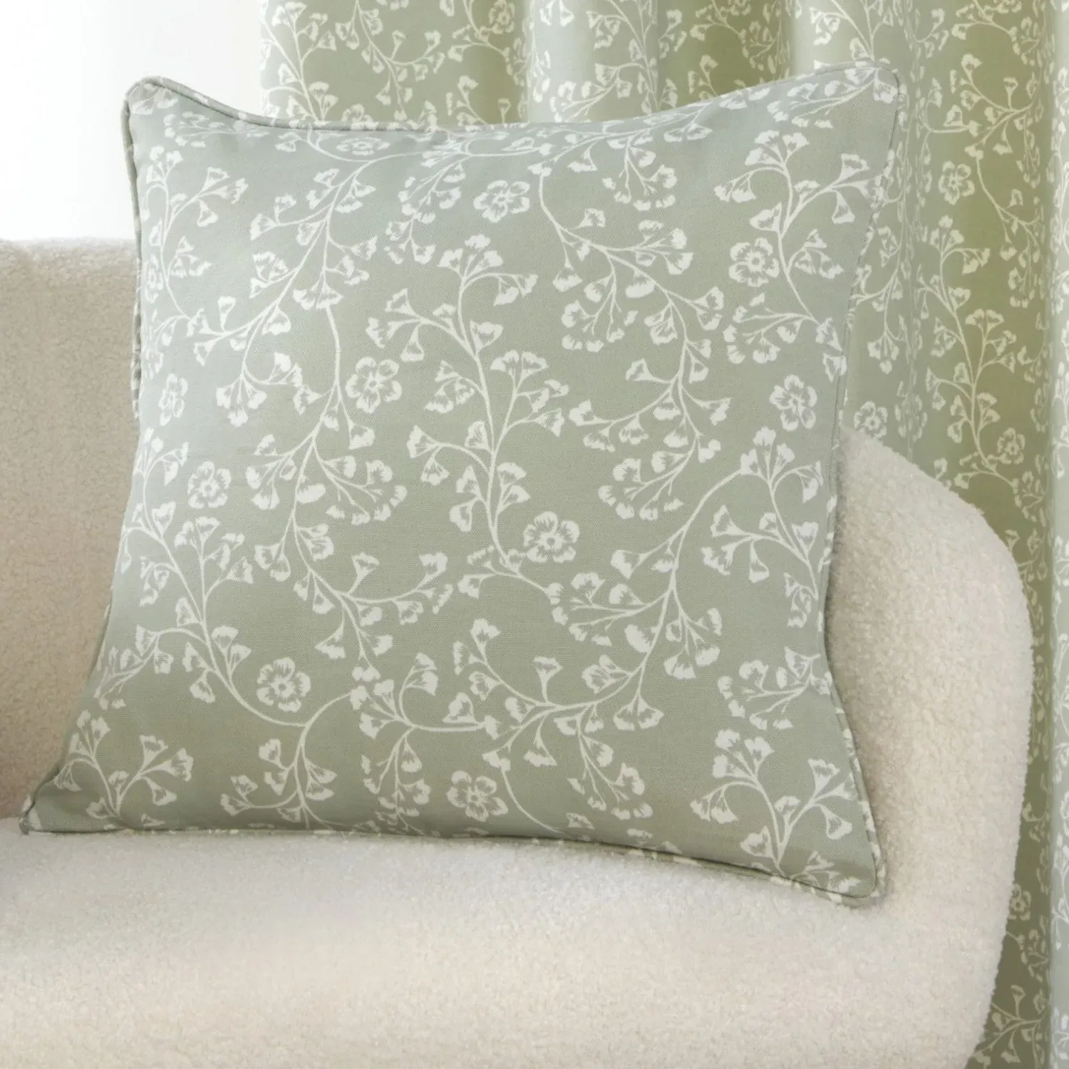 Floral Filled Cushion - Green