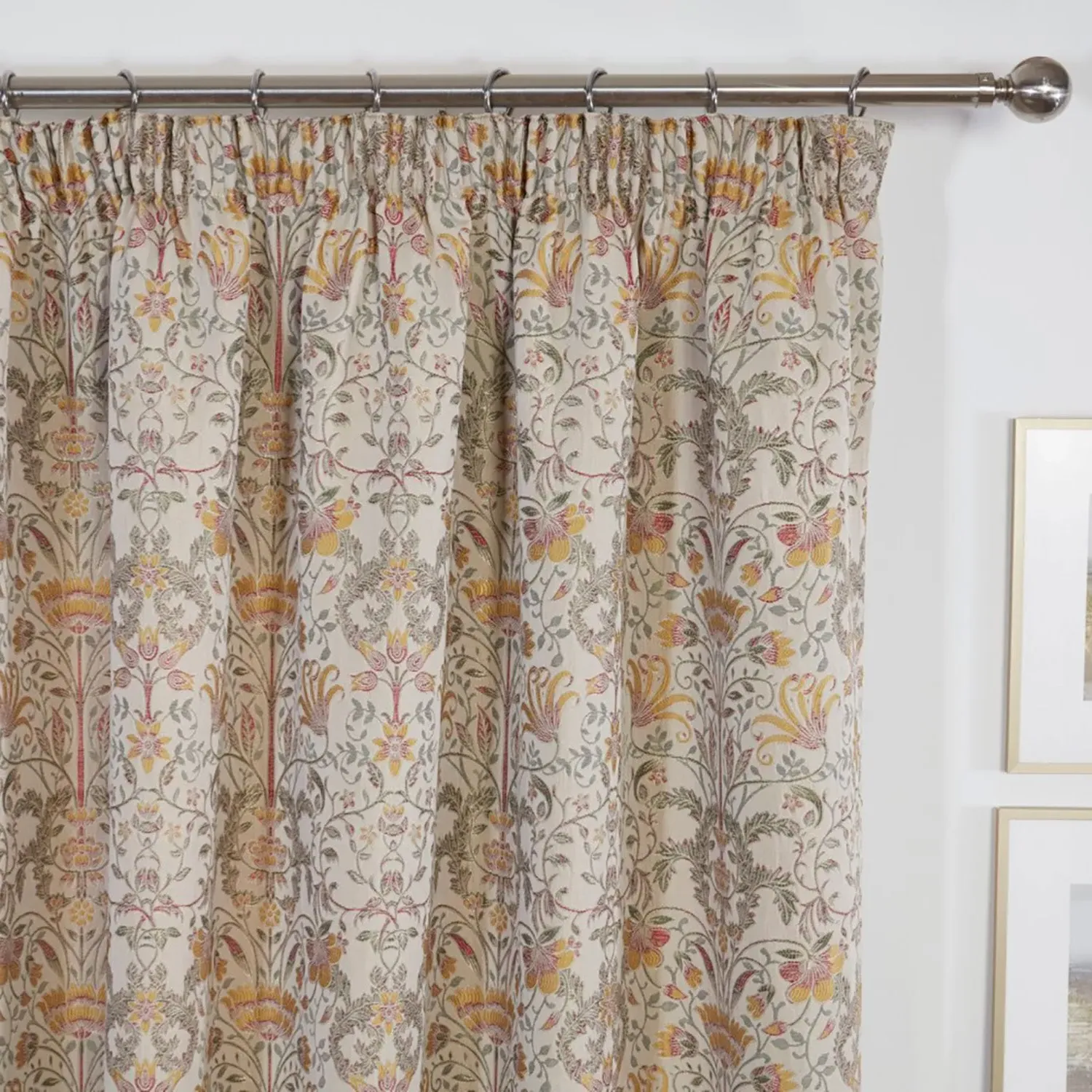 Floral Jacquard Pencil Pleat Curtain - Natural image