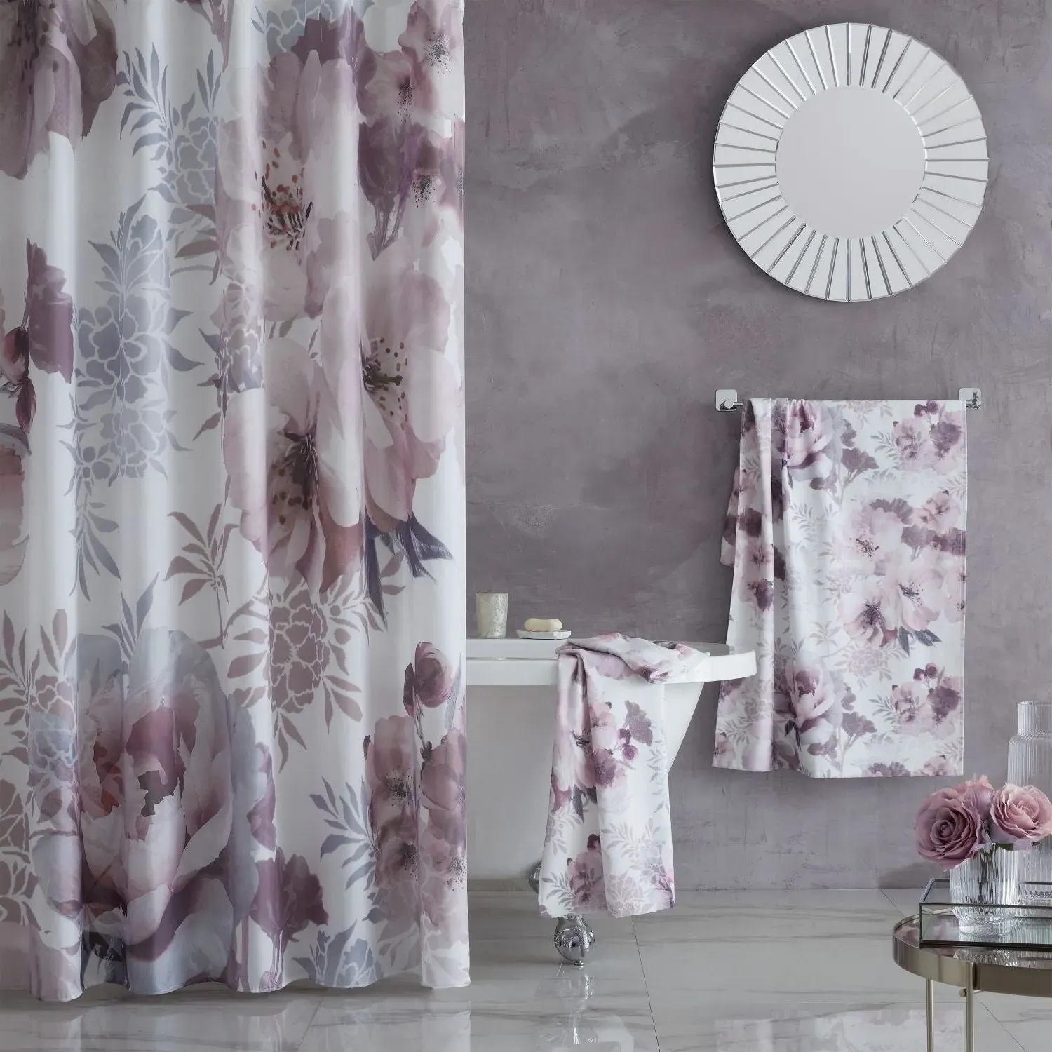 Floral Print Shower Curtain - Pink, Polyester