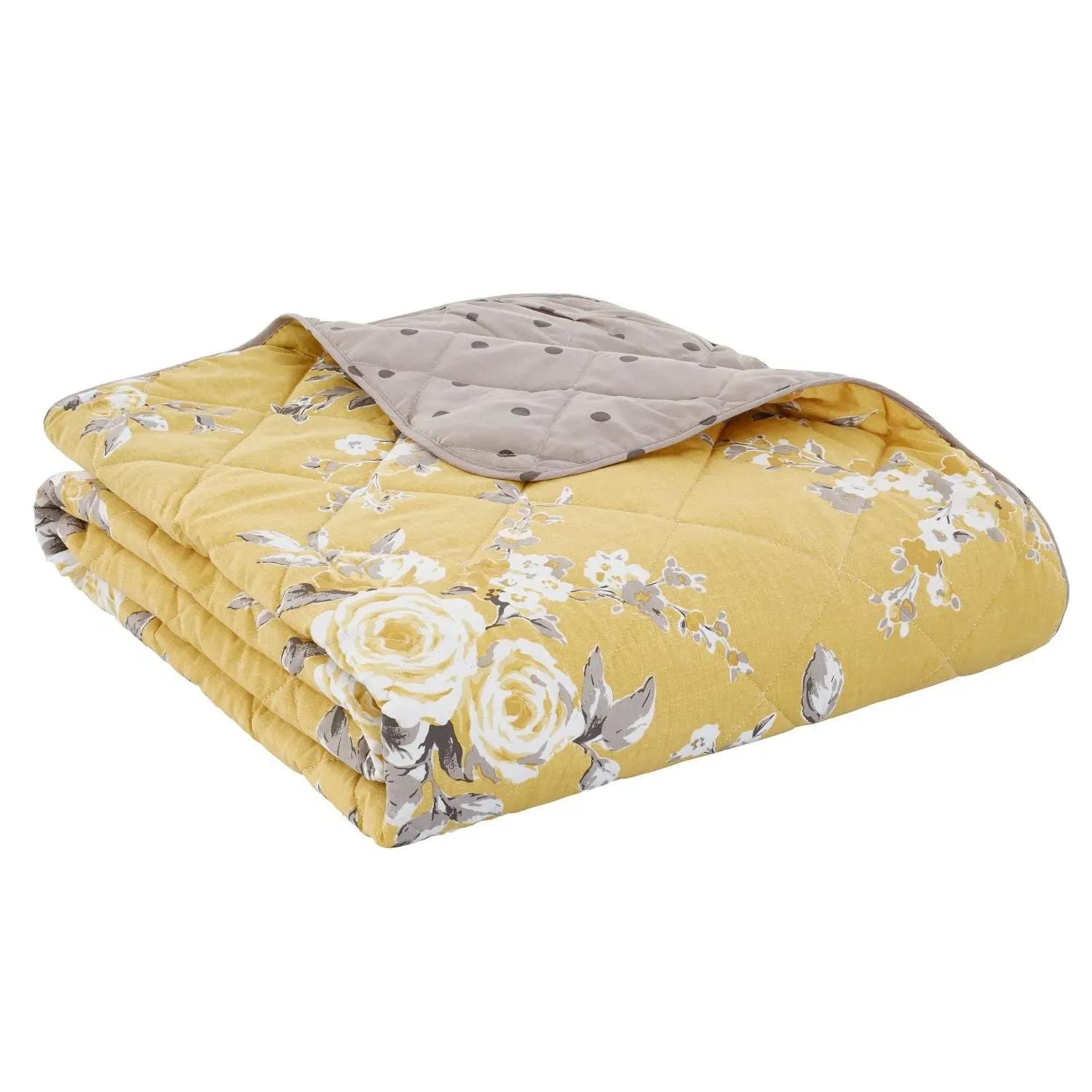 Floral Reversible Quilted Bedspread - Yellow
