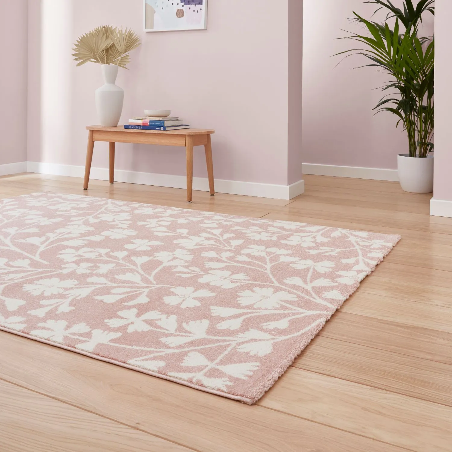 Floral Rug with Hand-Carved Detail - Pink image