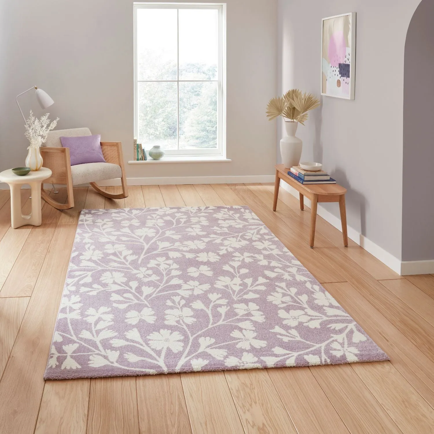 Floral Rug with Hand-Carved Detail - Purple