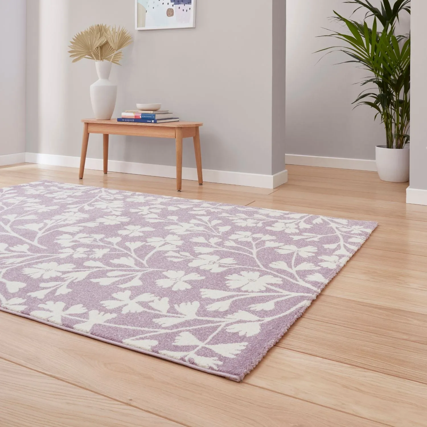 Floral Rug with Hand-Carved Detail - Purple