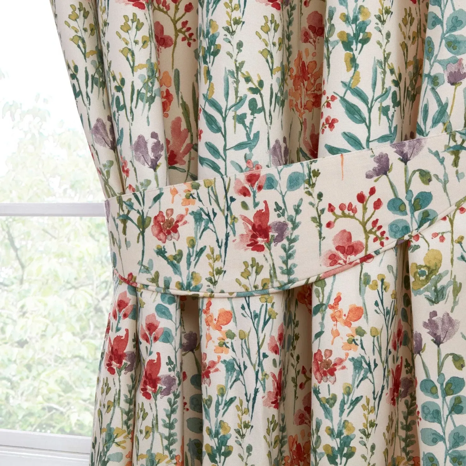 Floral Tie Backs Pair - Multi, Watercolour Print