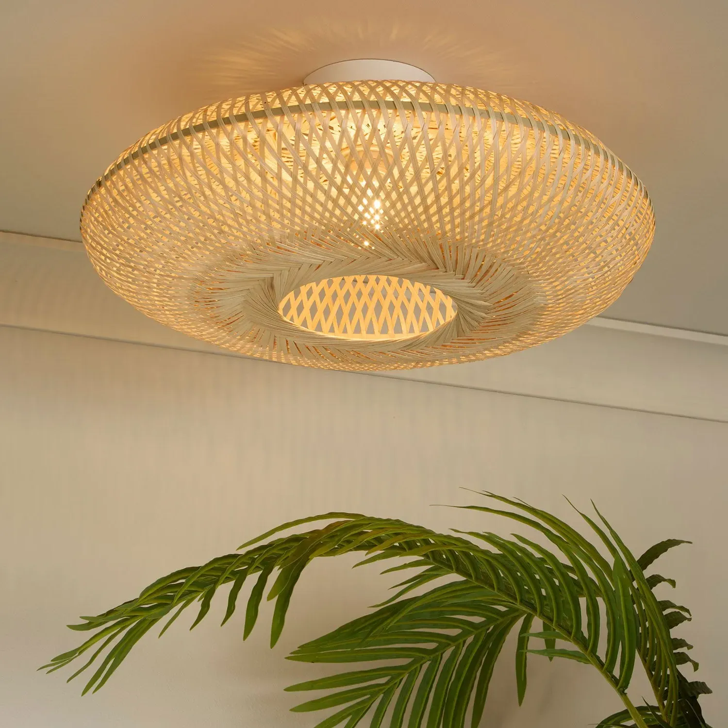 Flush Ceiling Light with Woven Shade - Natural, Rattan