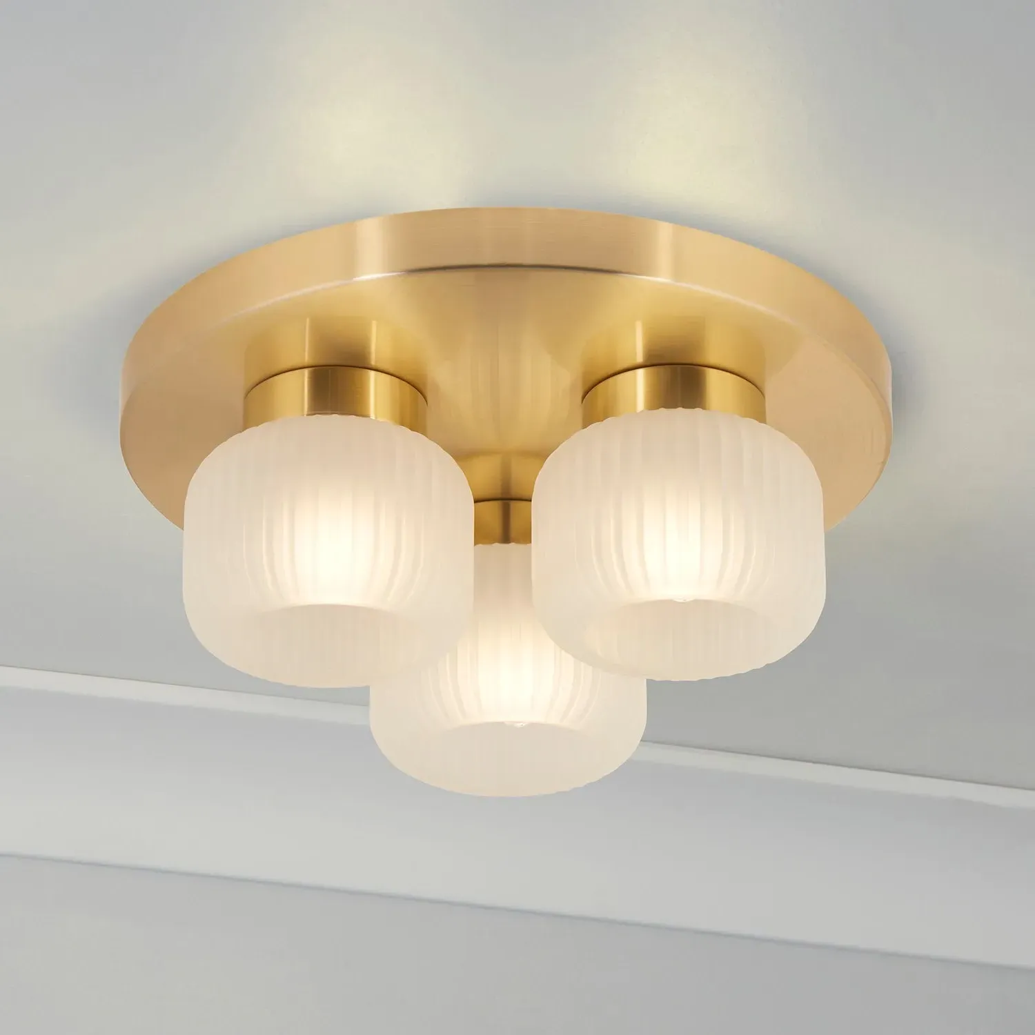 Flute Frosted Ribbed Acrylic 3 Shade Ceiling Light - Gold product