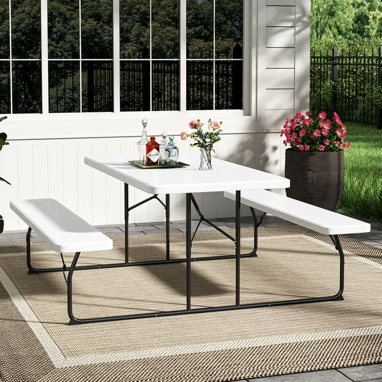 Foldable 6-Seater Picnic Table and Bench Set - White alternate view