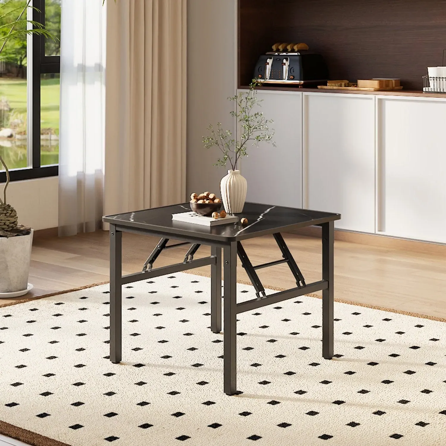 Foldable Coffee Table Marble Effect - Black, MDF by Julian Charles, alternate view