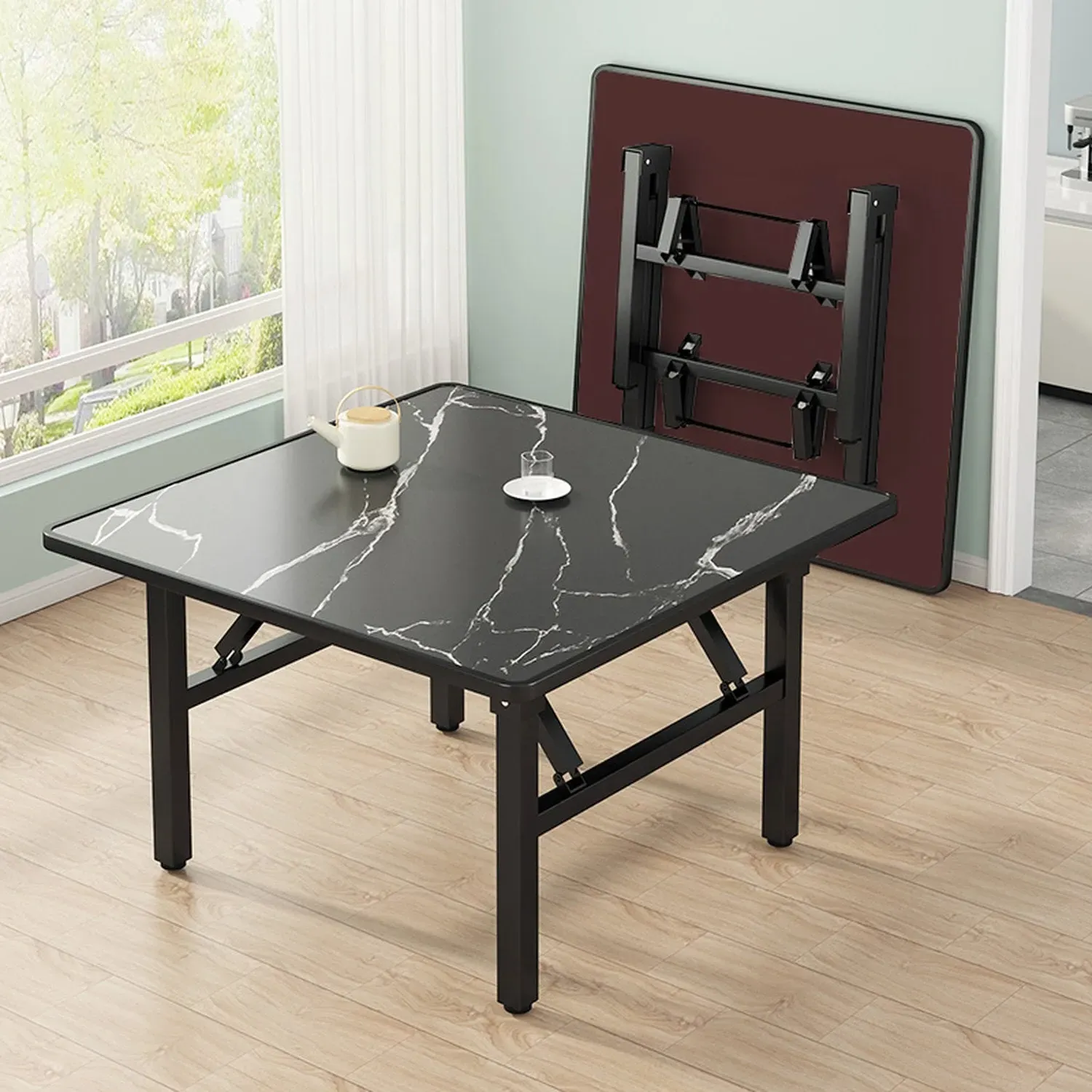 Foldable Coffee Table Marble Effect - Black, MDF by Julian Charles