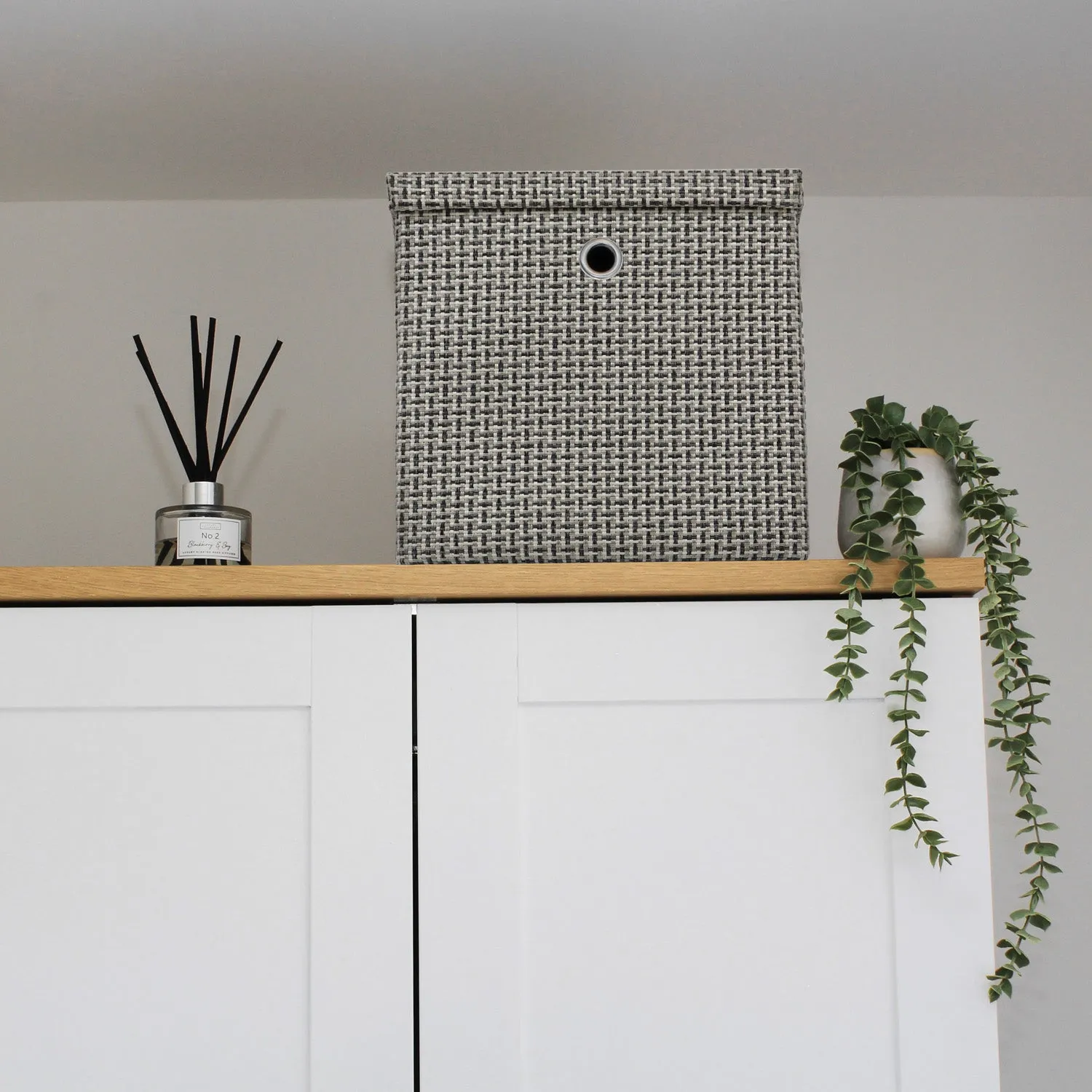 Foldable Storage Box with Lid - Grey, Fabric image