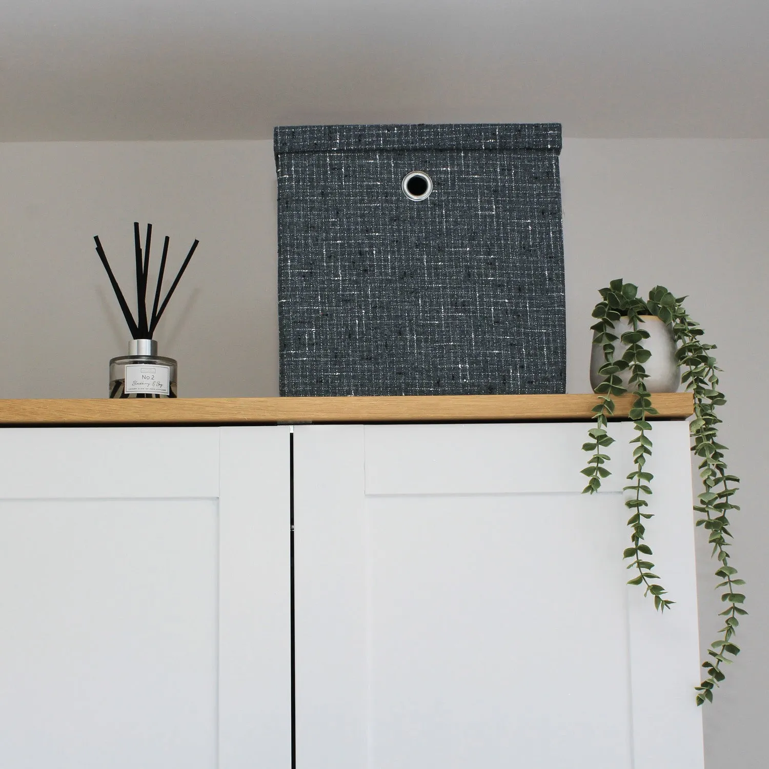 Foldable Storage Box with Lid - Grey, Fabric image