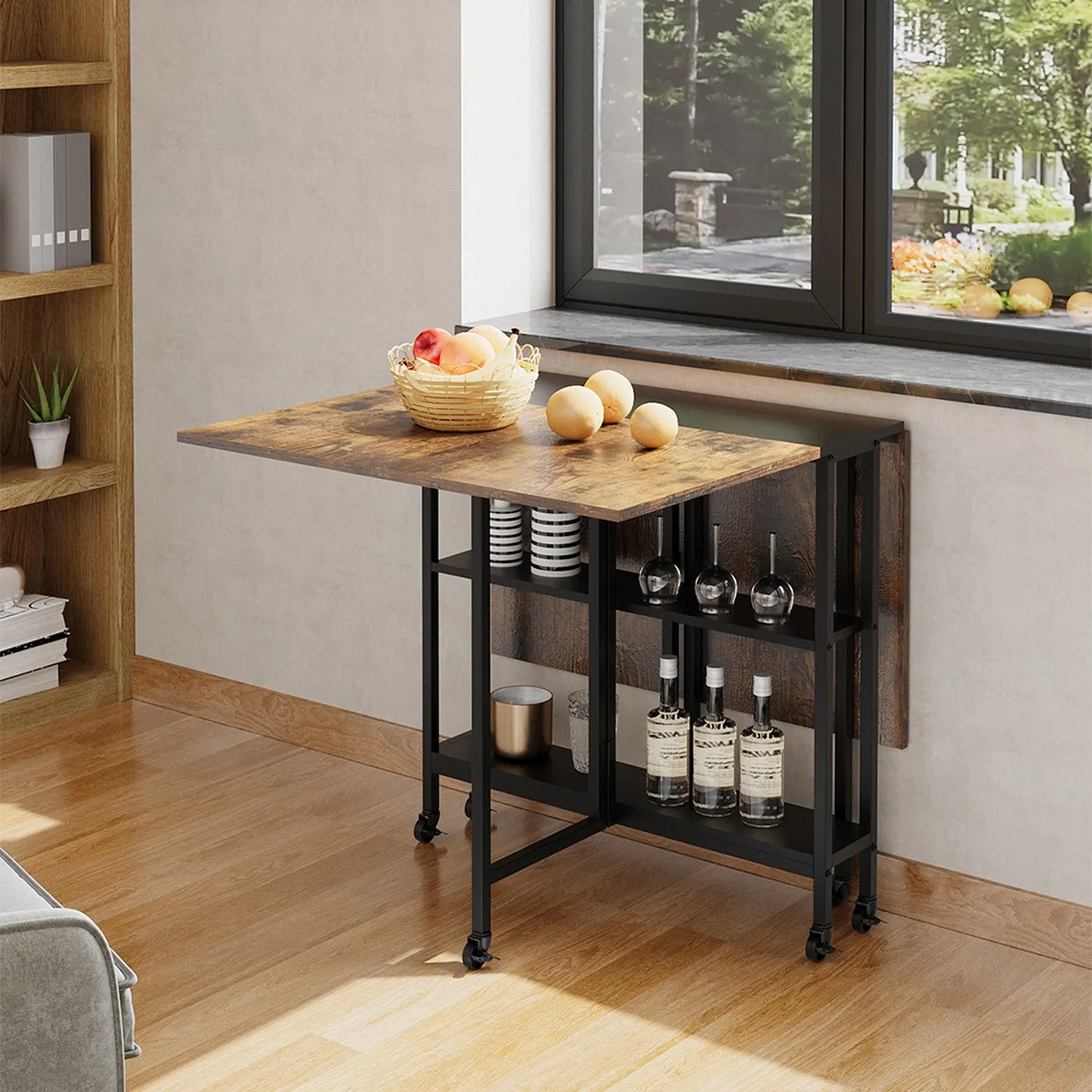 Folding Dining Table Extendable with Storage - Black, Wood by Julian Charles, alternate view