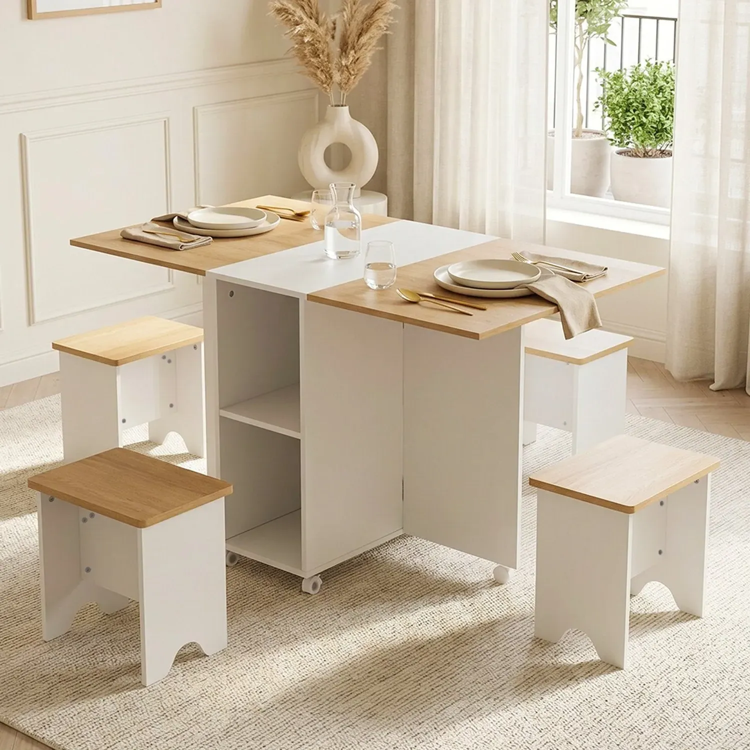 Folding Dining Table Set with Storage Shelves - White, Wood by Julian Charles, alternate view