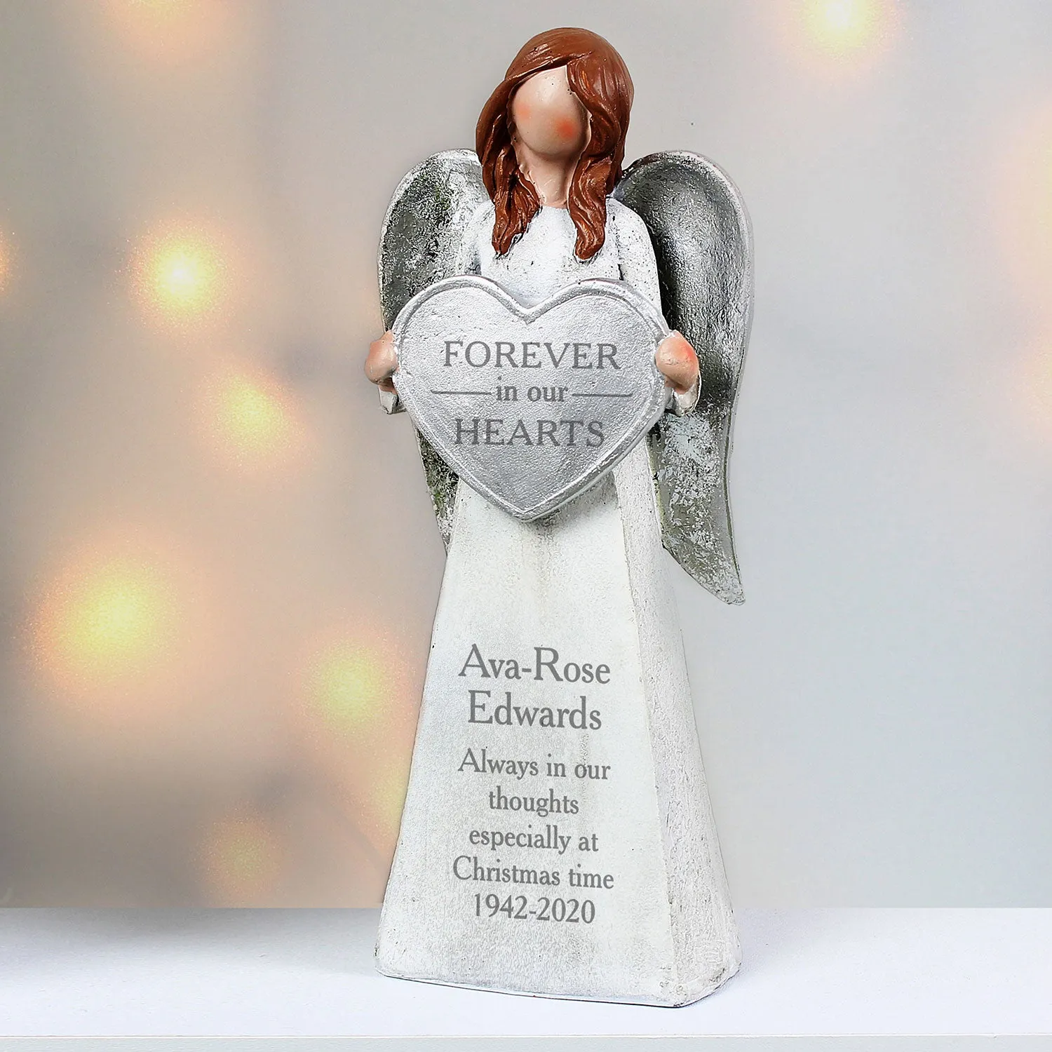 "Forever in Our Hearts" Personalised Angel Ornament - White, Resin product
