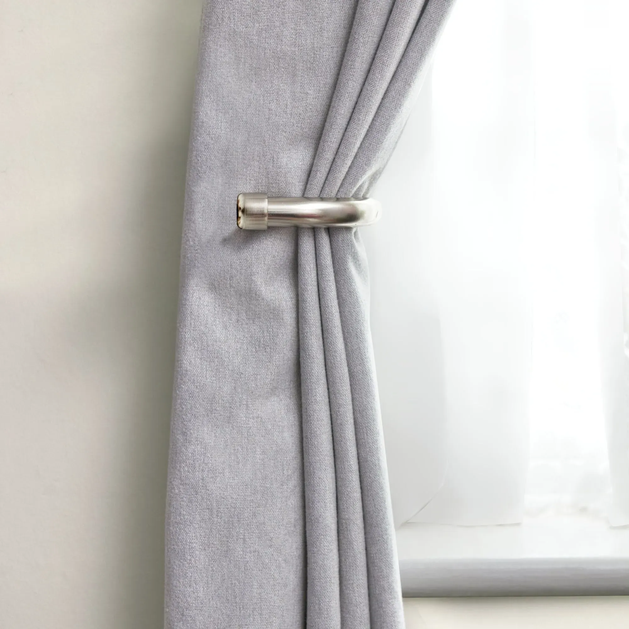 Full Stop Curtain Holdbacks Pair - Brushed Silver product