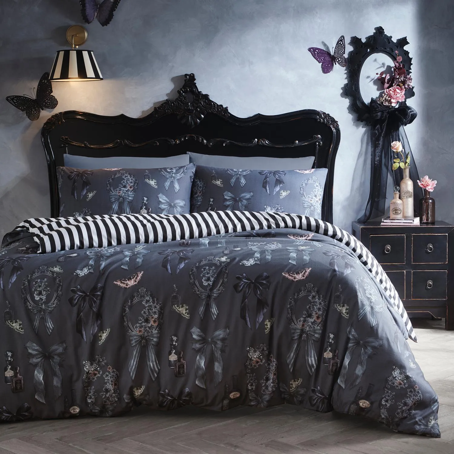 Fusion Bows Noir Single Reversible Duvet Set - Grey, Polycotton product