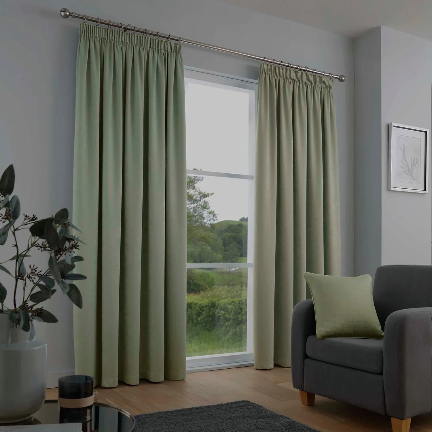 Galaxy Pencil Pleat Dim Out Curtains - Green product