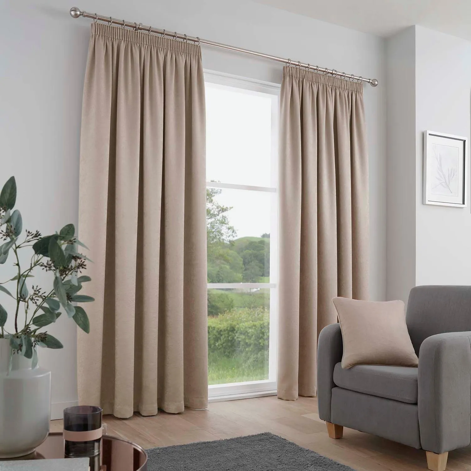 Galaxy Pencil Pleat Dim Out Curtains - Natural product
