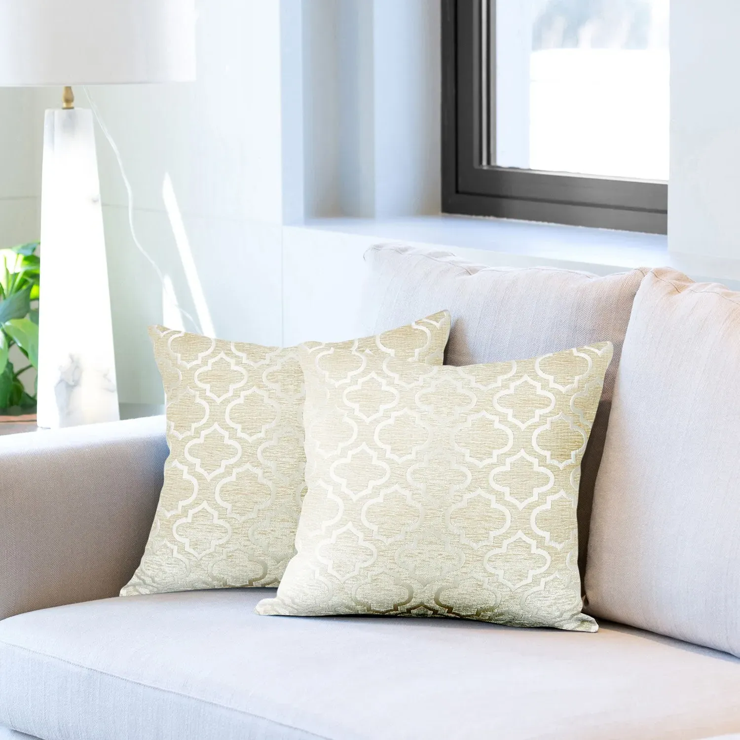 Geometric Cushion Covers Pair - Cream, Jacquard image
